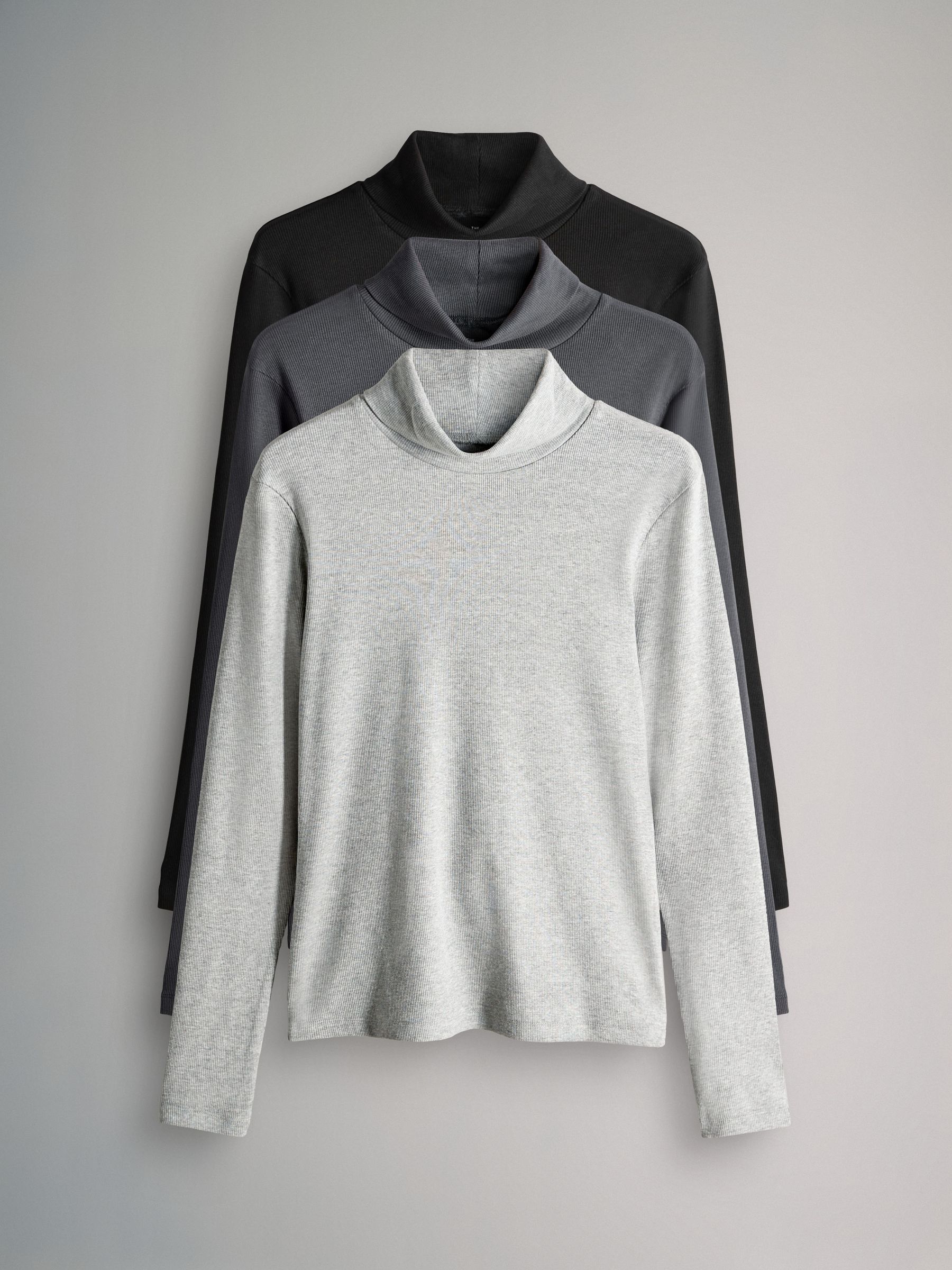 3 Pack Long Sleeve Ribbed Roll Neck T-Shirts - Image 2 of 13