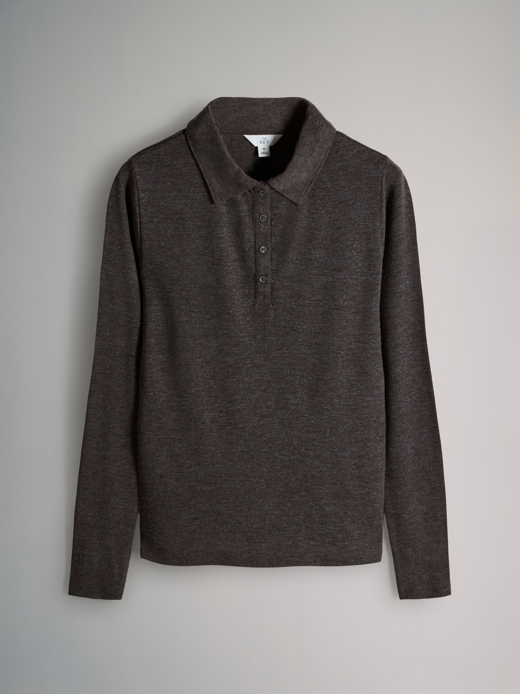 Black/Brown/Taupe - 3 Pack Long Sleeve 100% Cotton Slub Polo T-Shirts - Image 3 of 6