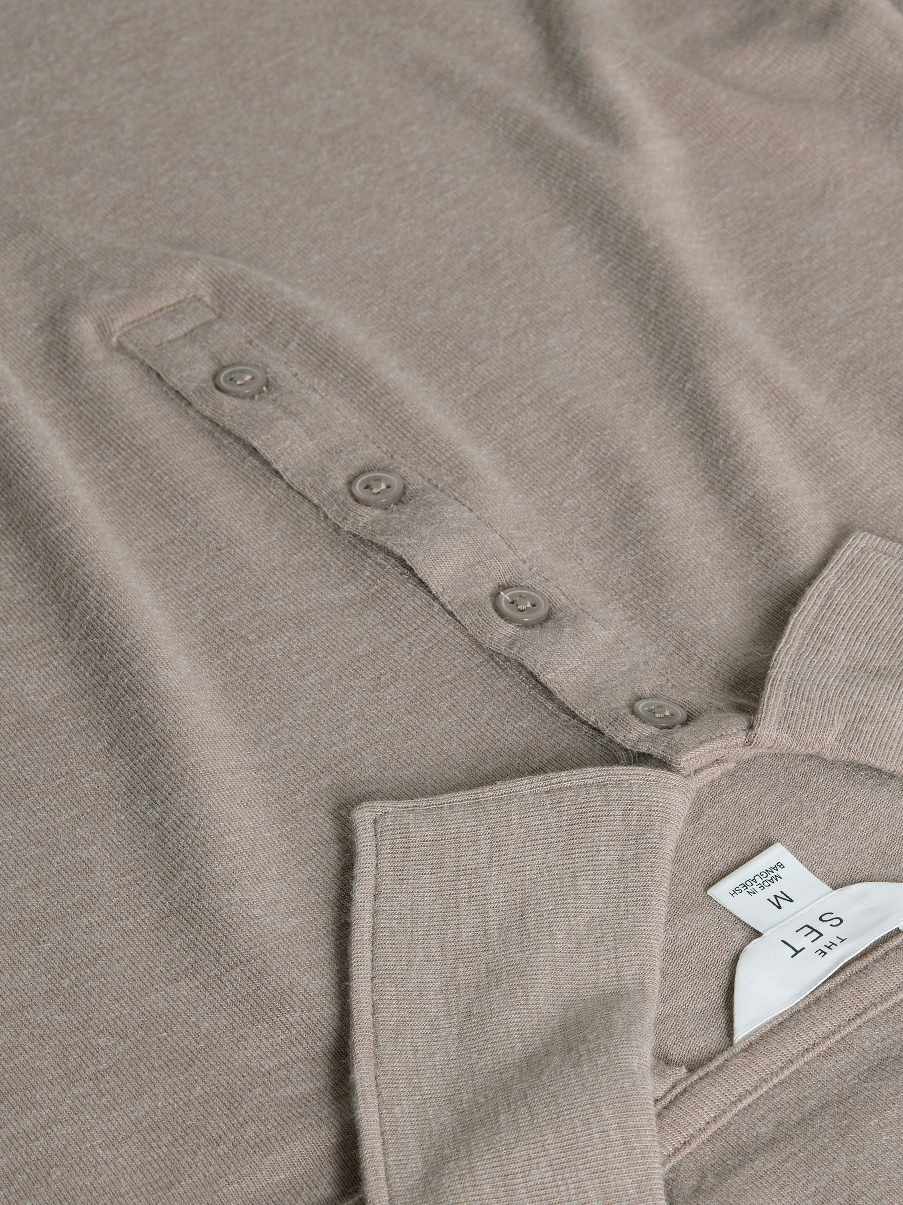 Black/Brown/Taupe - 3 Pack Long Sleeve 100% Cotton Slub Polo T-Shirts - Image 5 of 6