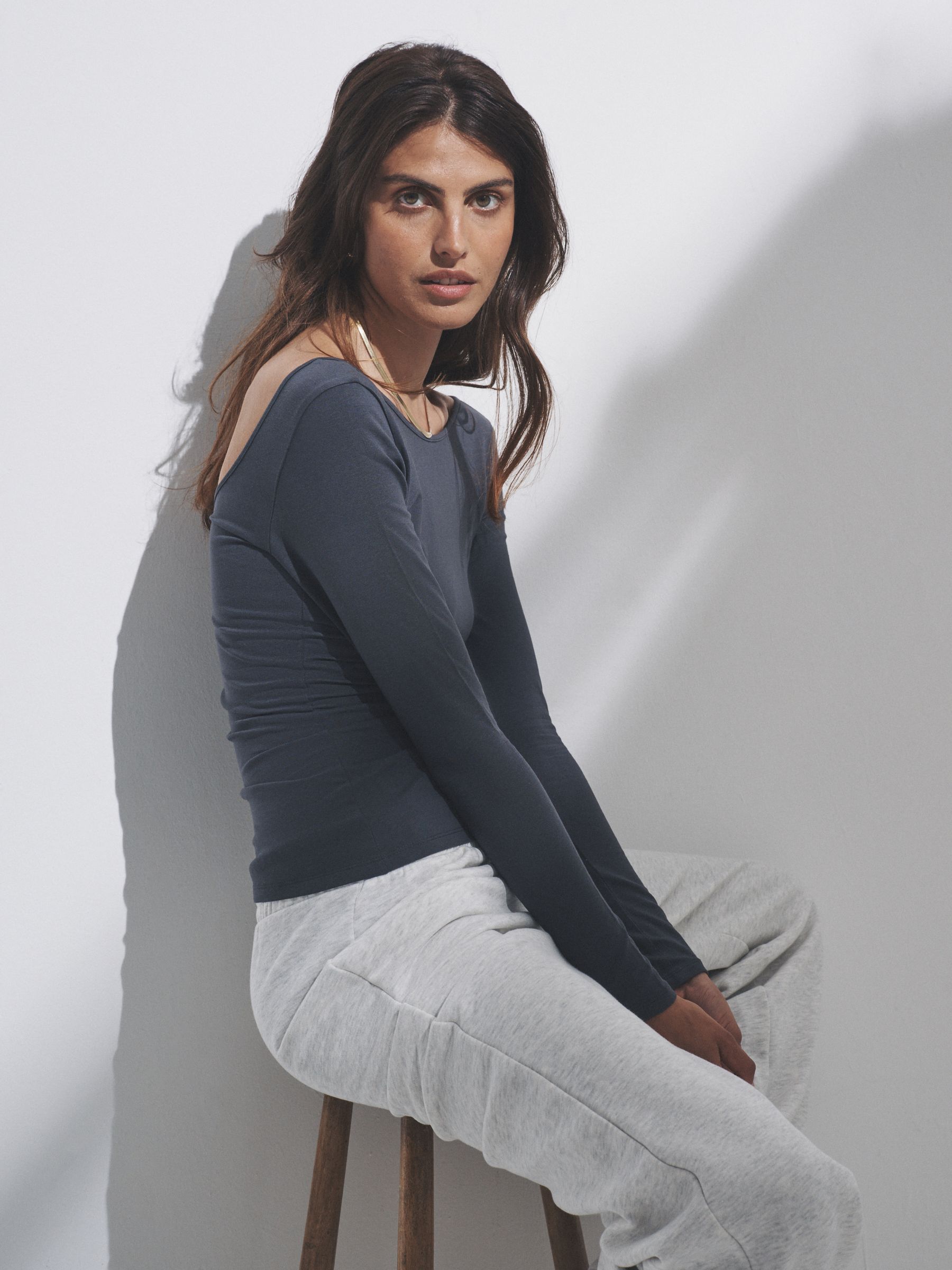 Black/Charcoal Grey/Stripe/White - 4 Pack Scoop Back Long Sleeved T-Shirts - Image 1 of 12