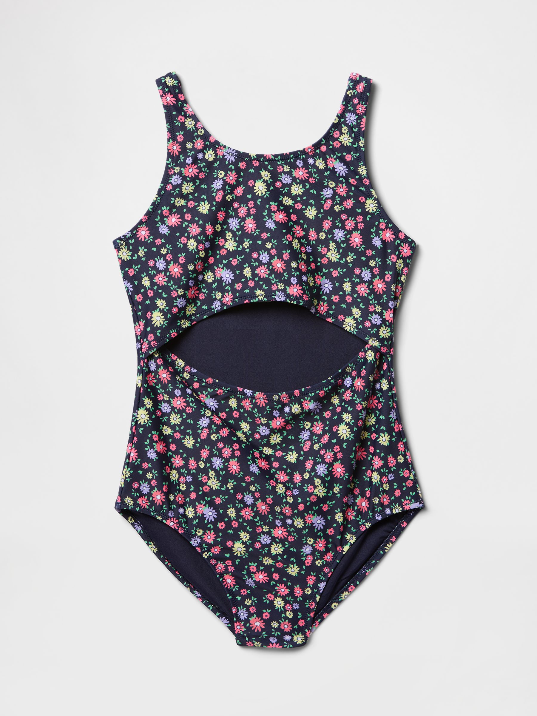 Black Floral Cutout One Piece Swimsuit (4-13yrs) - Image 1 of 2