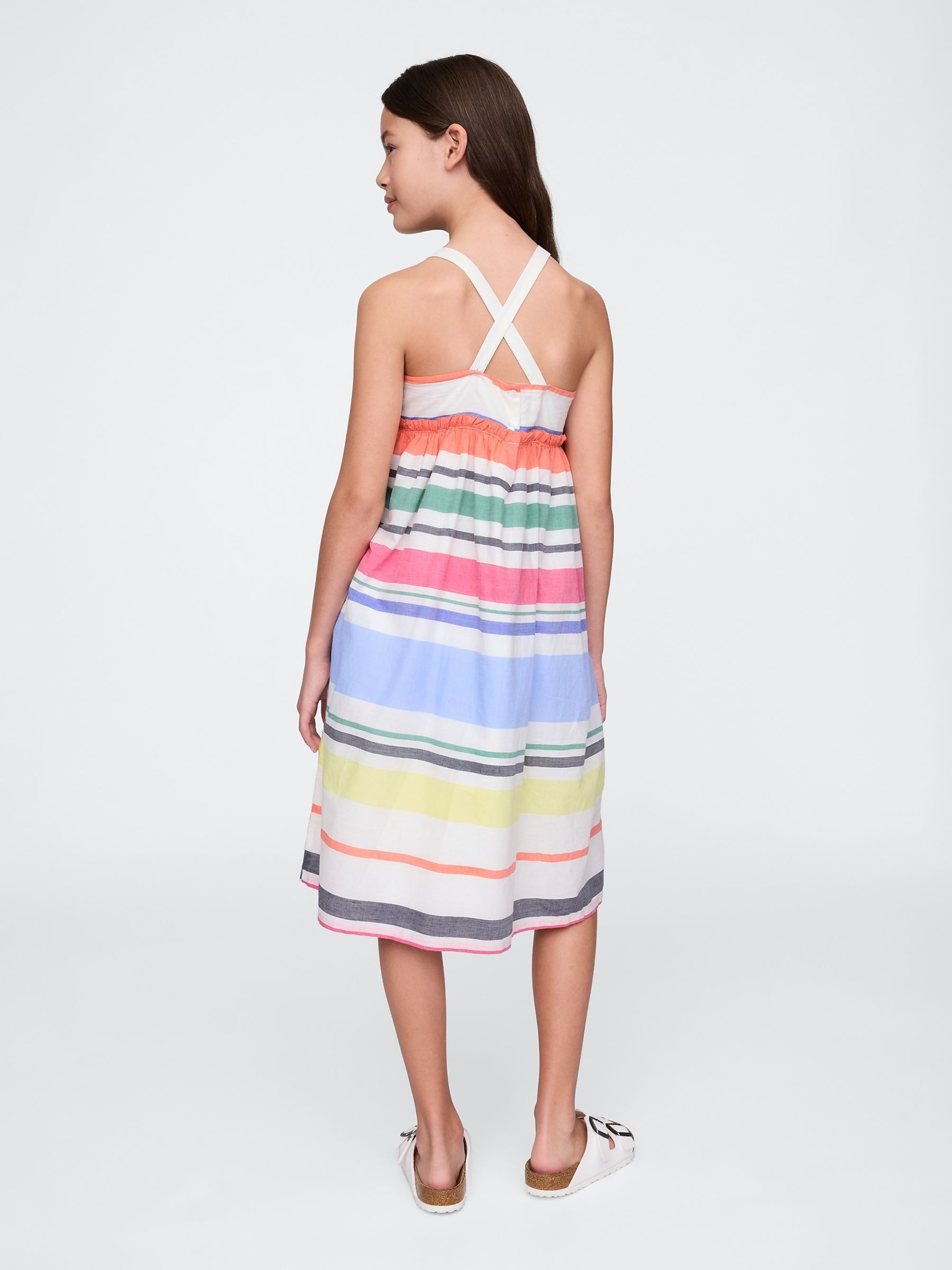 White Rainbow Striped Cotton Square Neck Midi Dress (4-13yrs) - Image 2 of 4