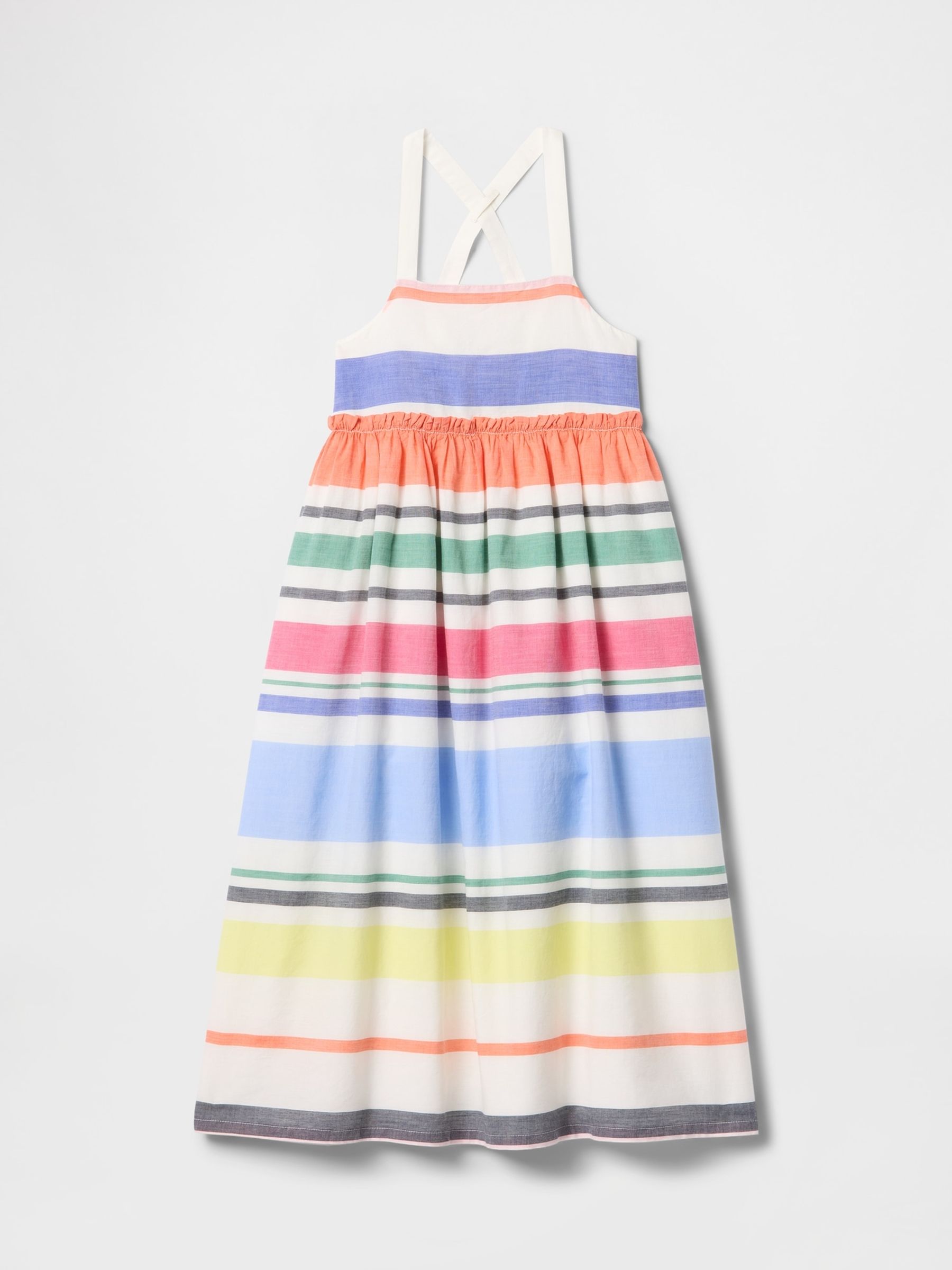 White Rainbow Striped Cotton Square Neck Midi Dress (4-13yrs) - Image 3 of 4