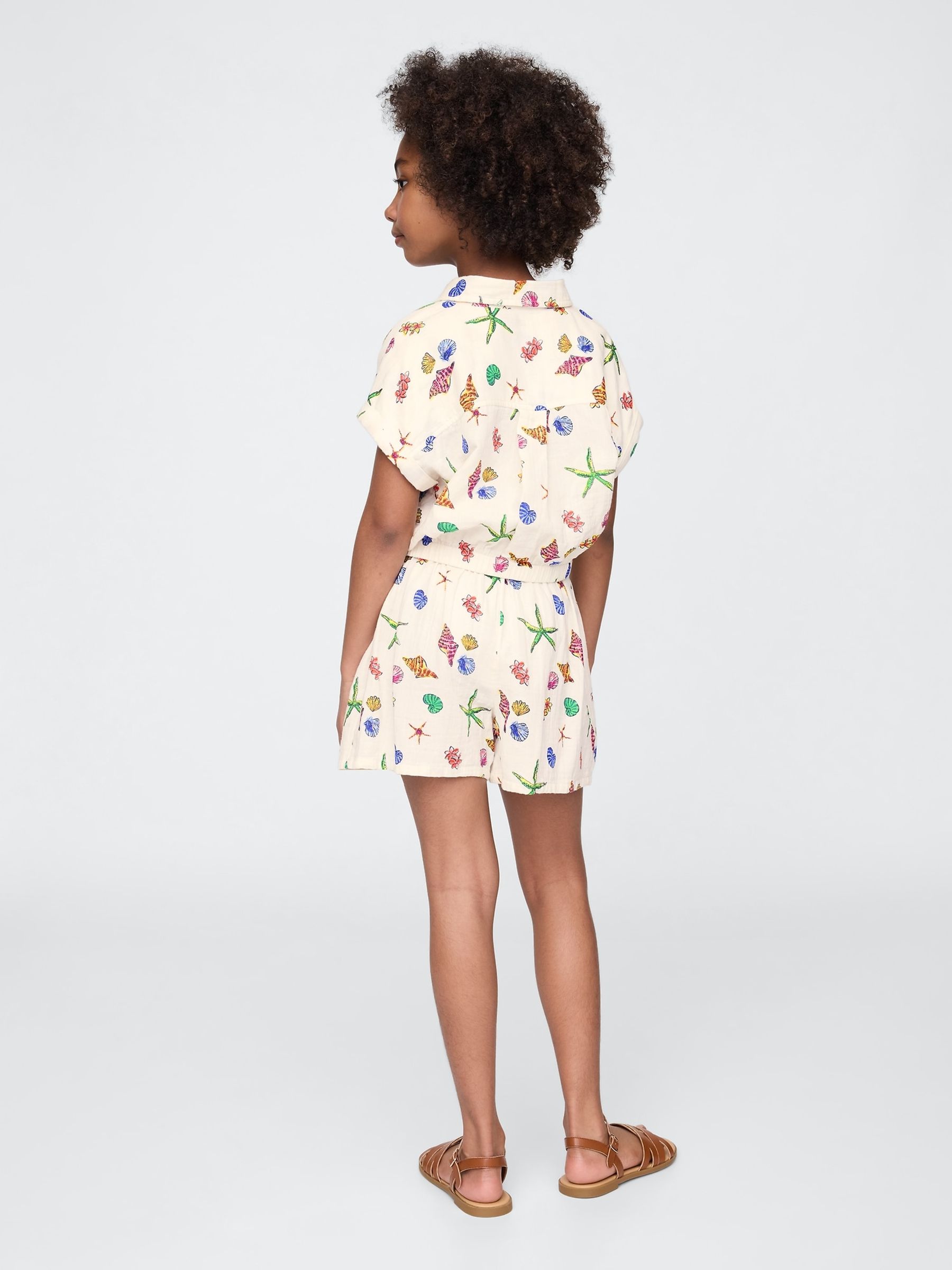 Cream Sea Shell Crinkle Gauze Shirt & Shorts Outfit Set (4-13yrs) - Image 2 of 4
