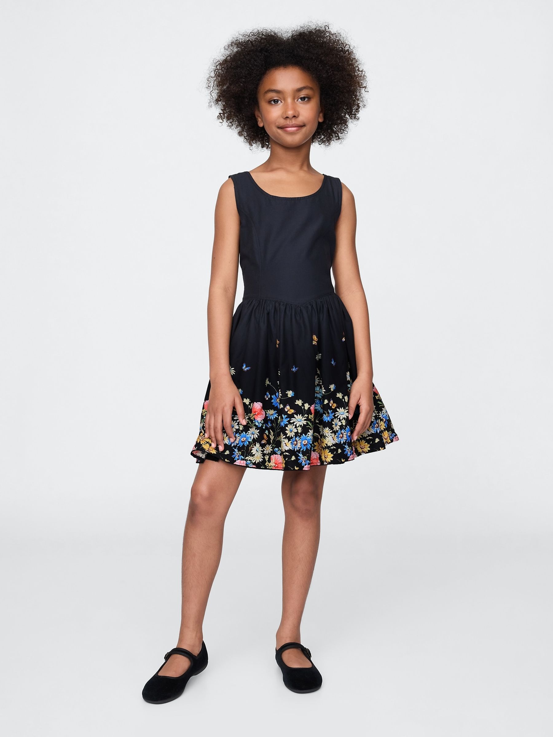 Black Linen-Cotton Floral Dress (4-13yrs). - Image 1 of 4