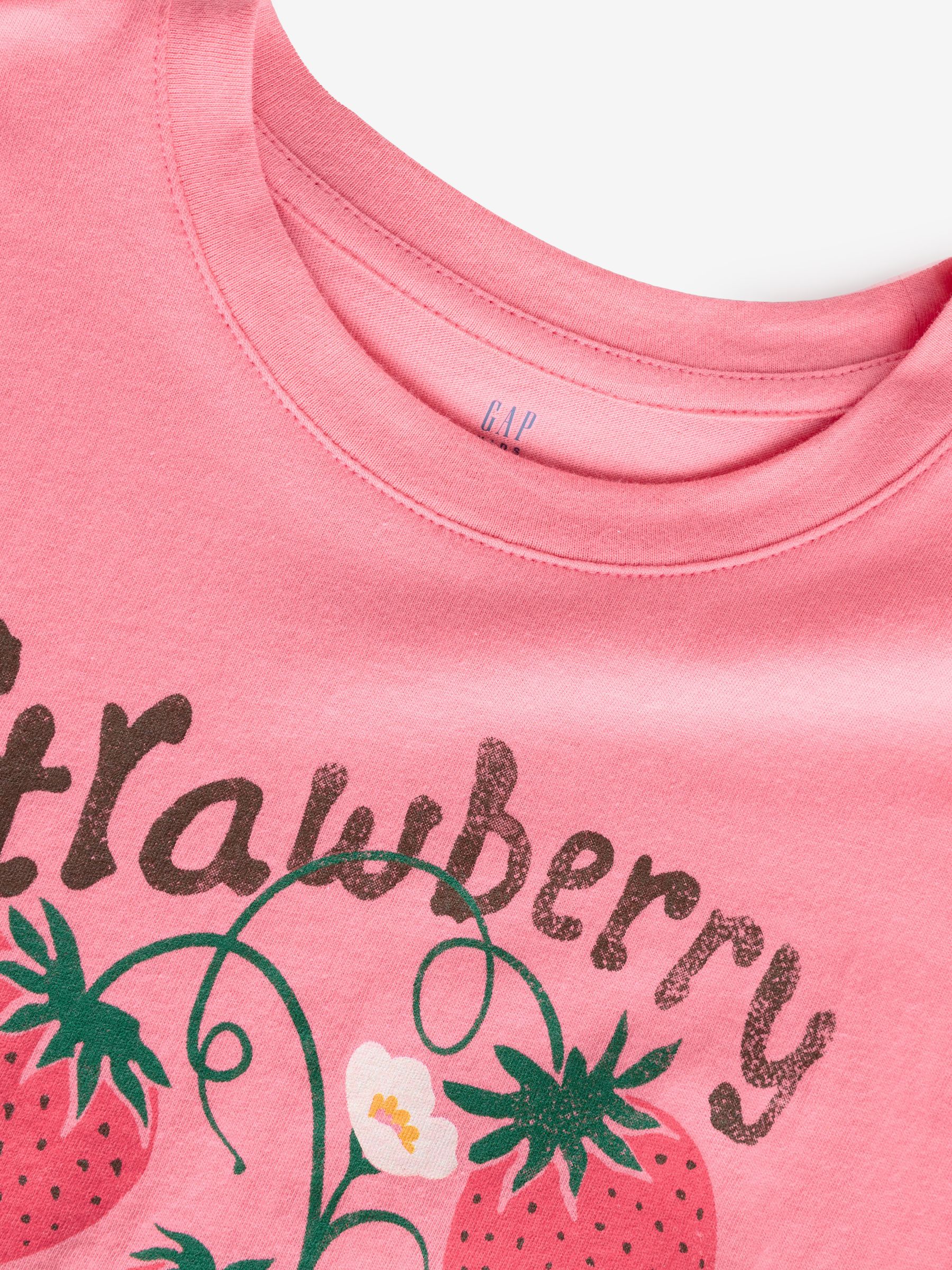 Pink Strawberry Short Sleeve Crew Neck Graphic T-Shirt (4