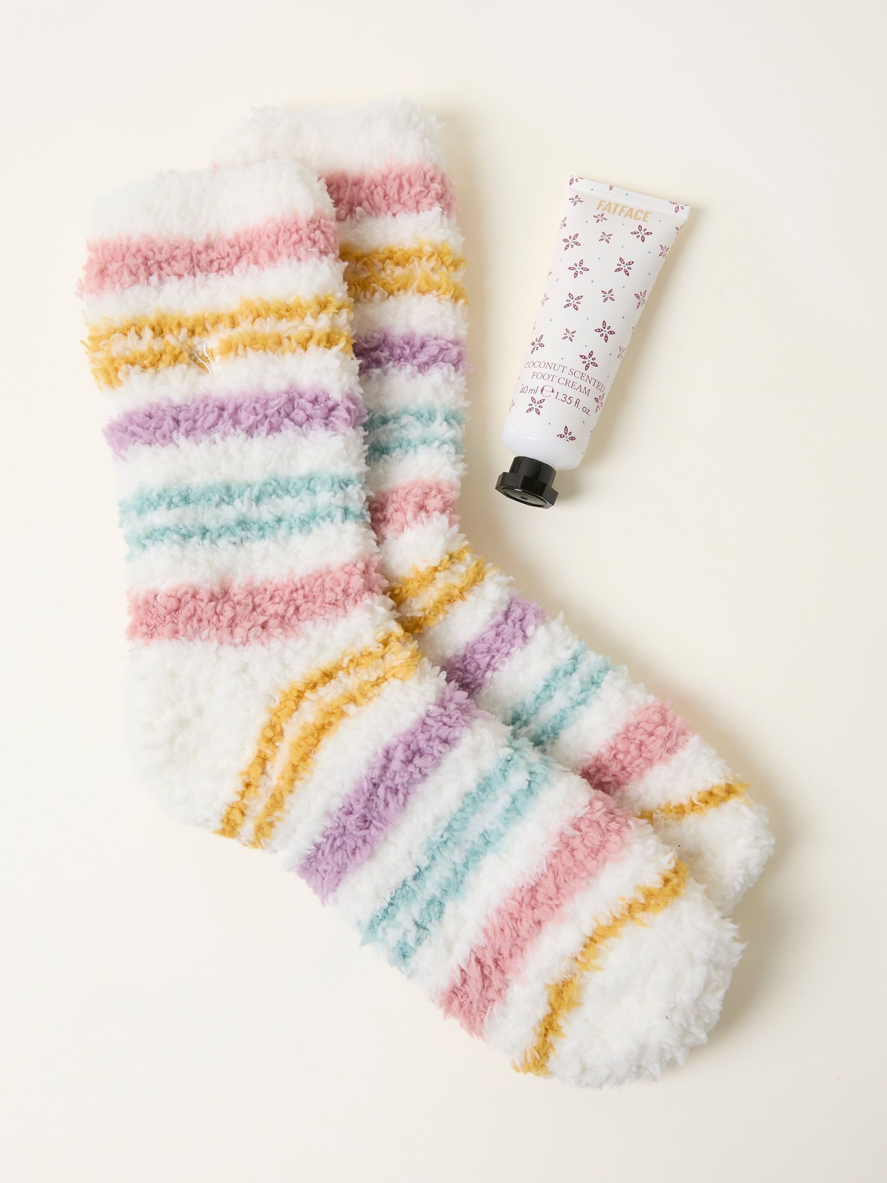 Multi Coconut Foot Cream and Stripe Cosy Sock Gift Set - Image 2 of 3