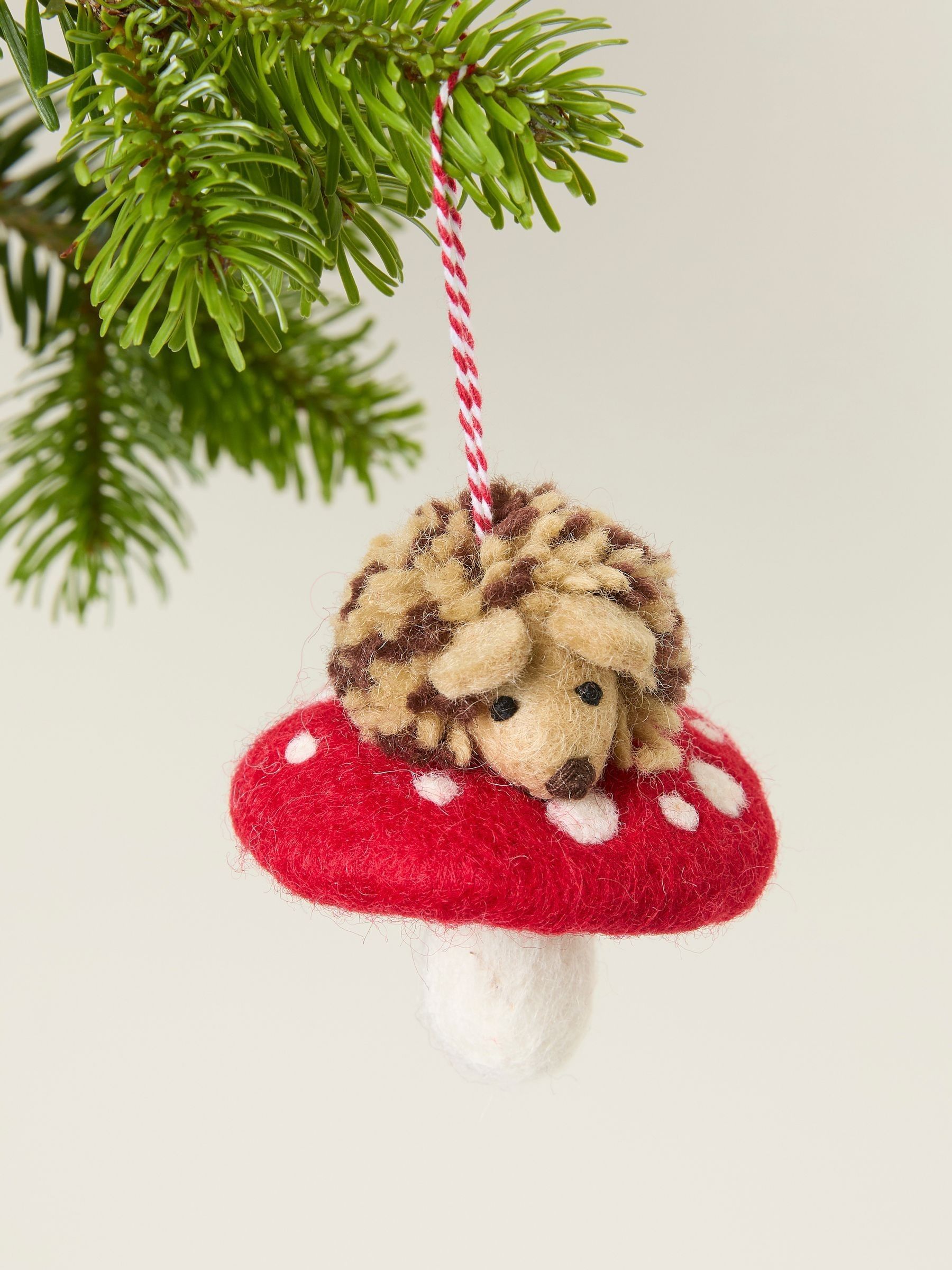 Red Mushroom Hedgehog Felt Decoration - Image 1 of 2
