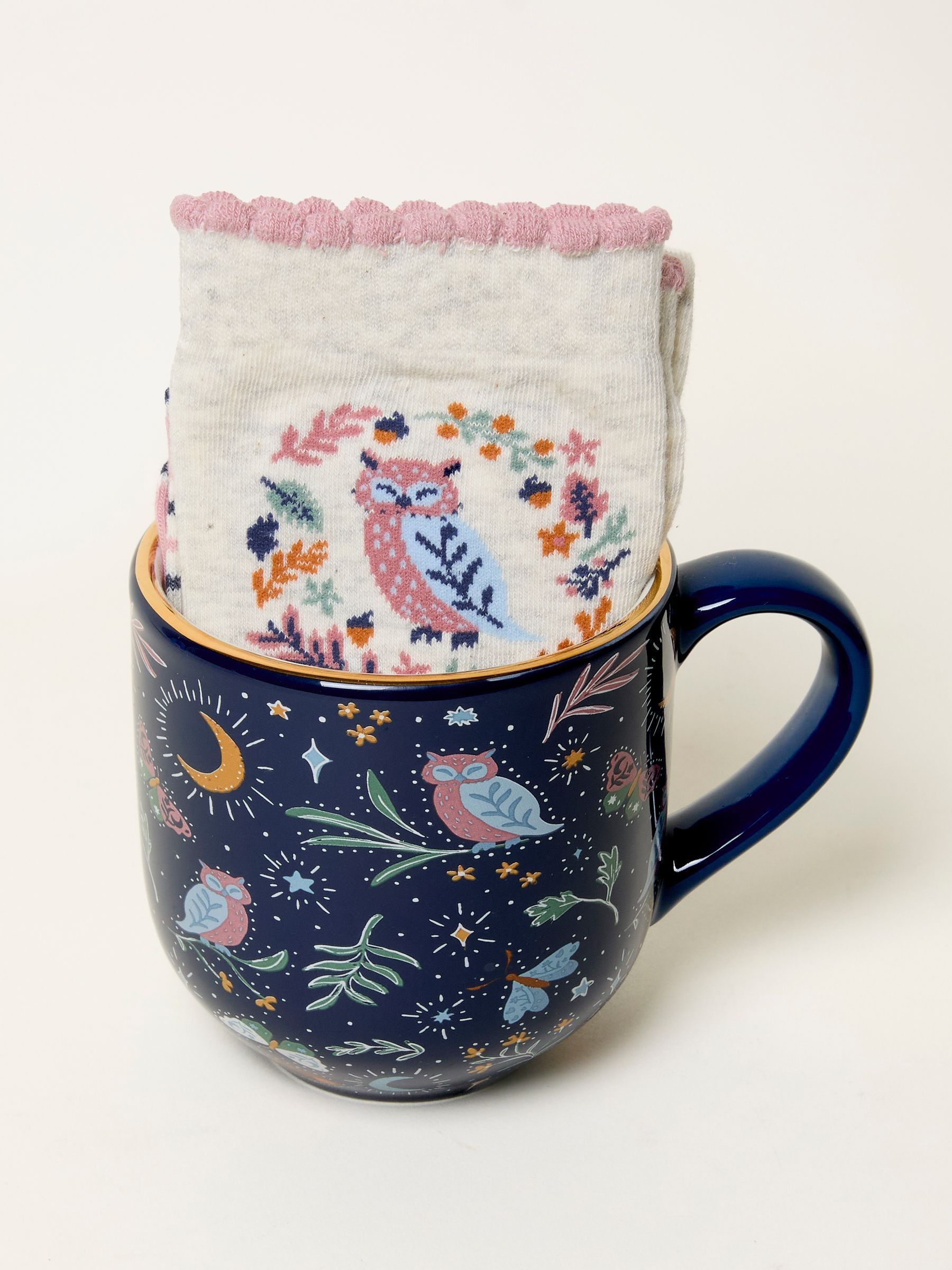 Navy Owl Socks in a Mug - Image 1 of 3
