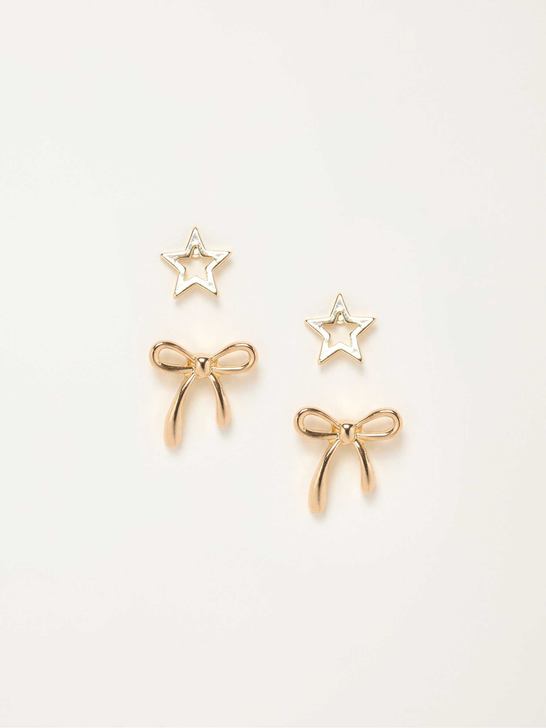 Gold Tone Bow and Star Stud Earring Gift Set - Image 2 of 3