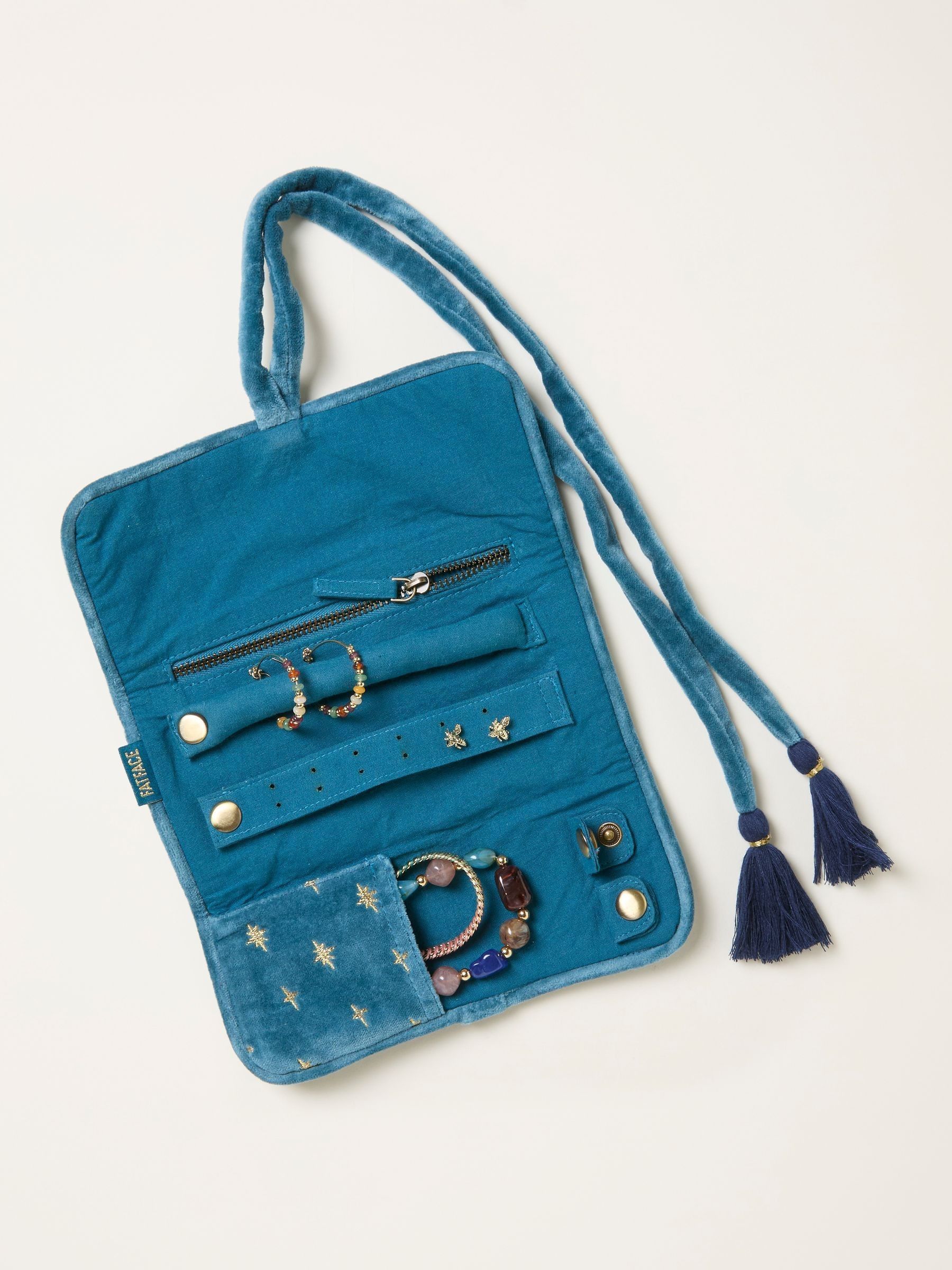 Teal Blue Star Embroidered Jewellery Roll - Image 2 of 2