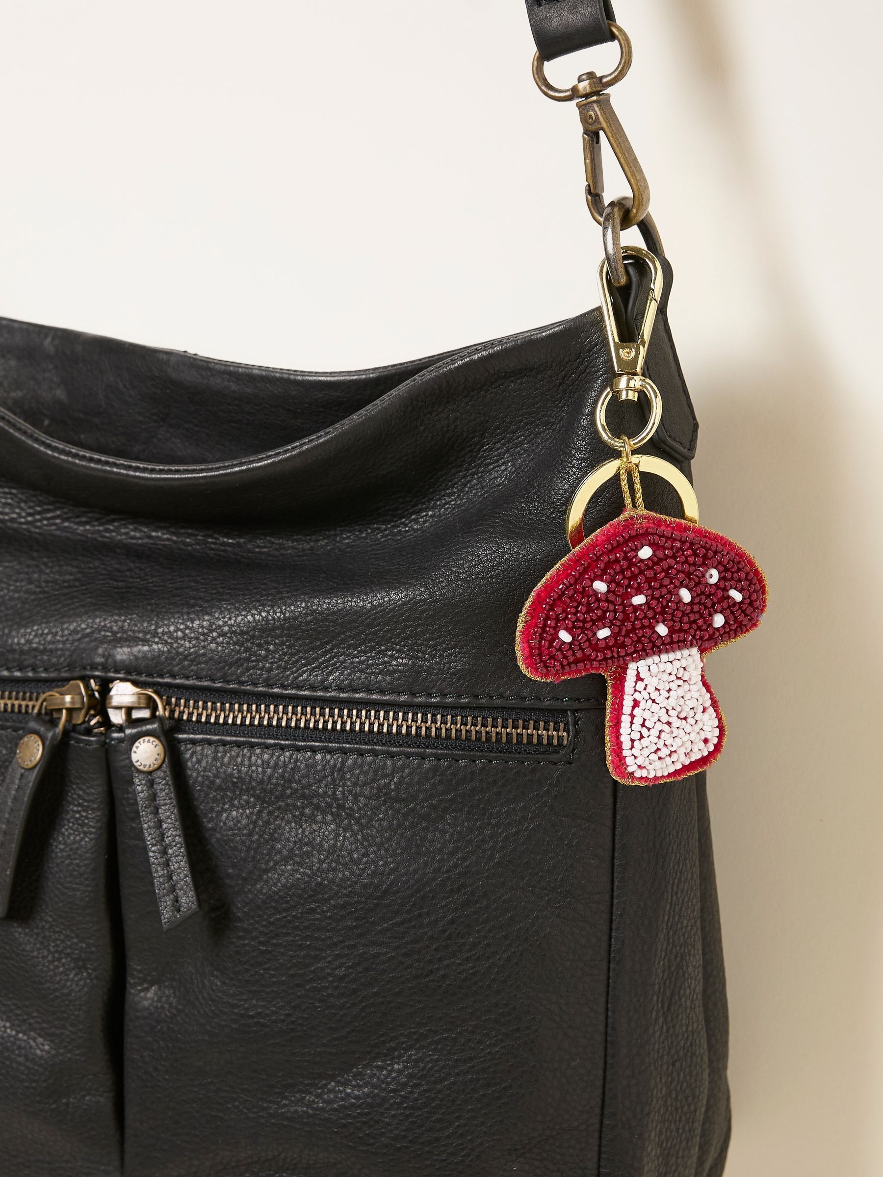 Red Mushroom Beaded Bag Charm Keyring - Image 2 of 2