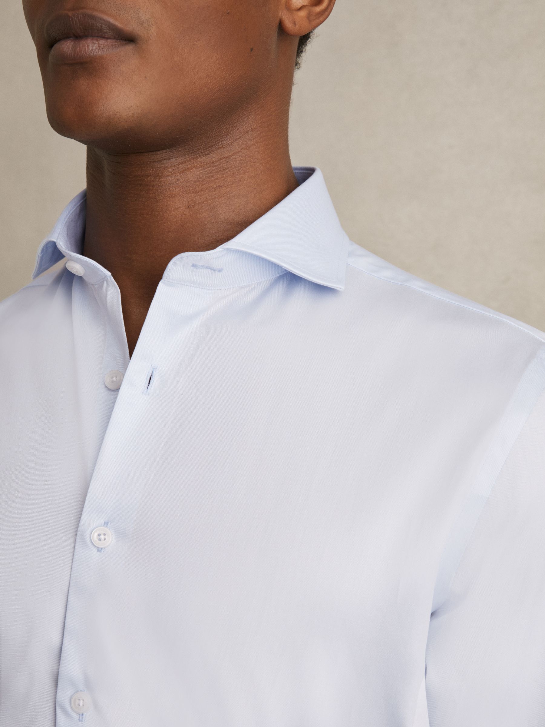 Slim Fit Cotton Double-Cuff Shirt in Soft Blue - image 5