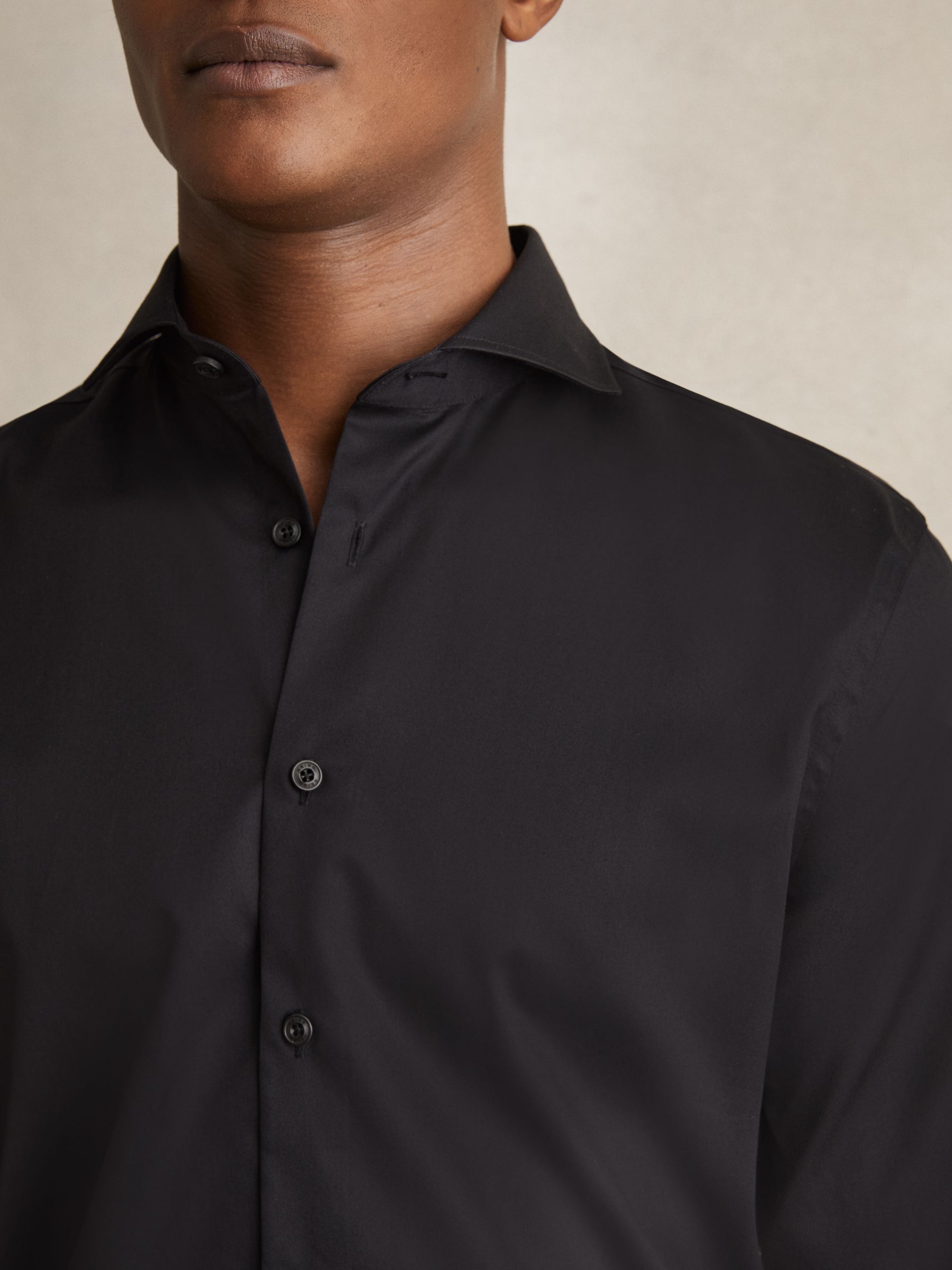 Slim Fit Cotton Double-Cuff Shirt in Black - image 4