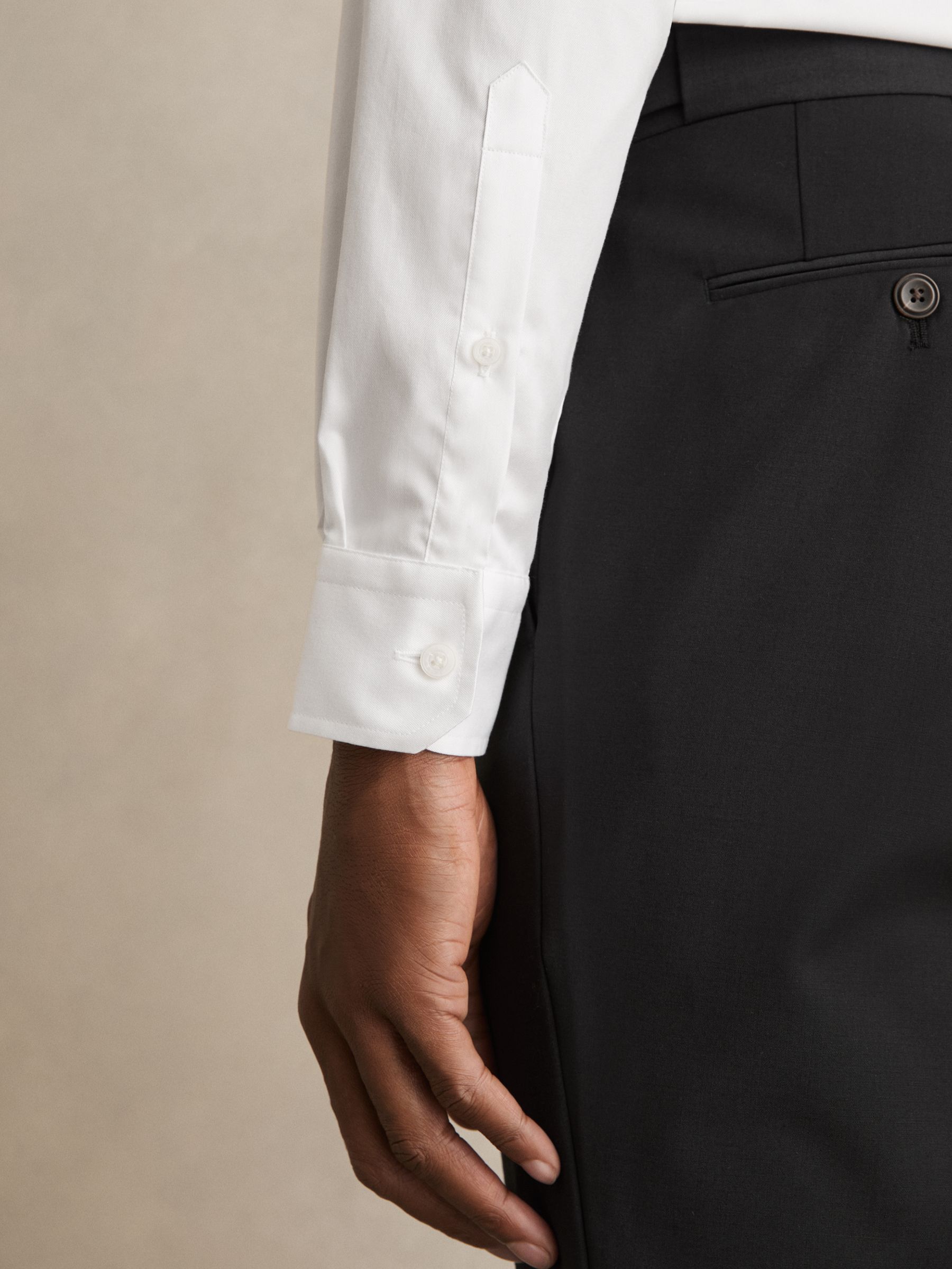 Regular Fit Cotton Double-Cuff Shirt in White - Image 3 of 8
