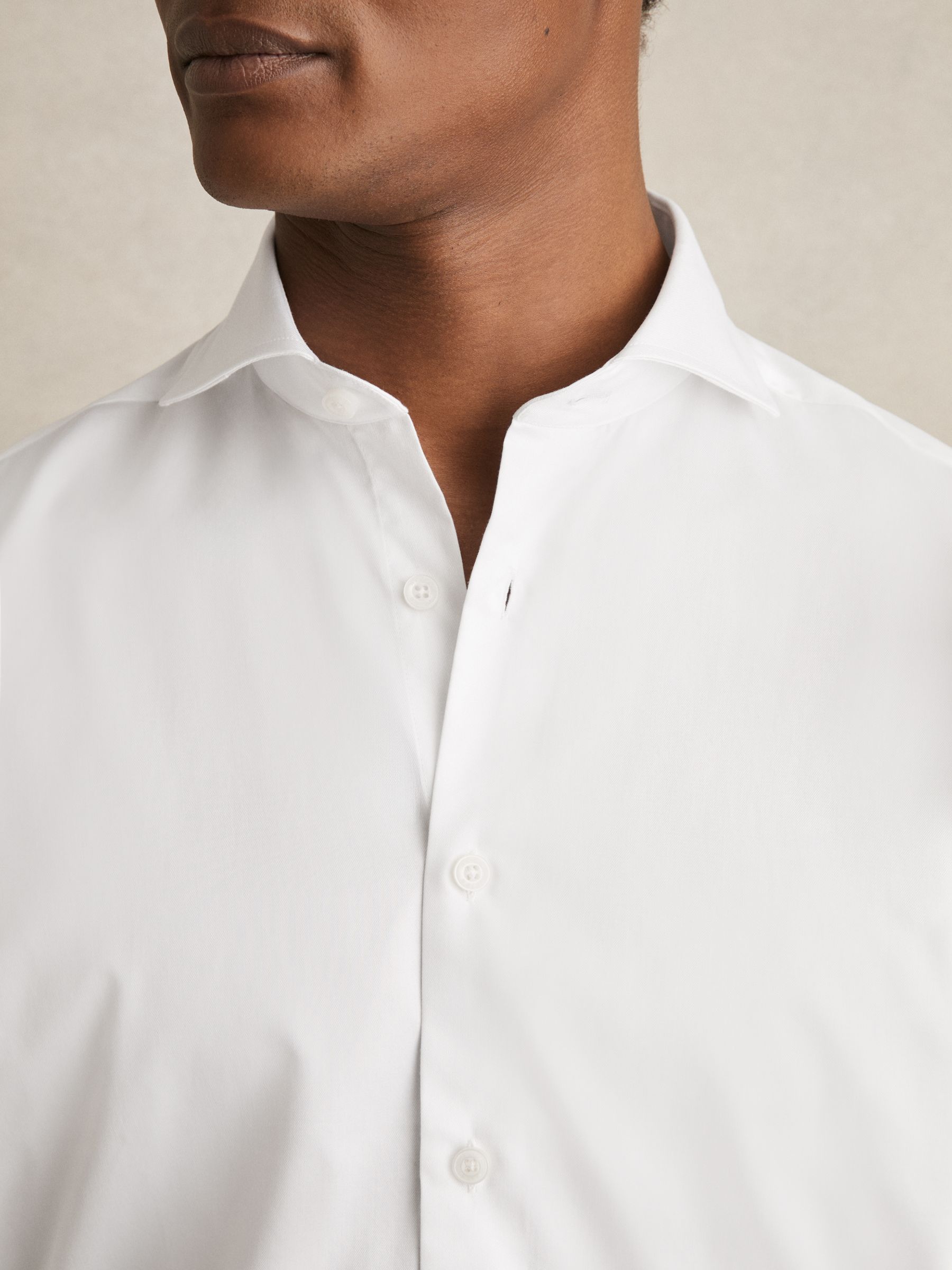 Regular Fit Cotton Double-Cuff Shirt in White - Image 6 of 8