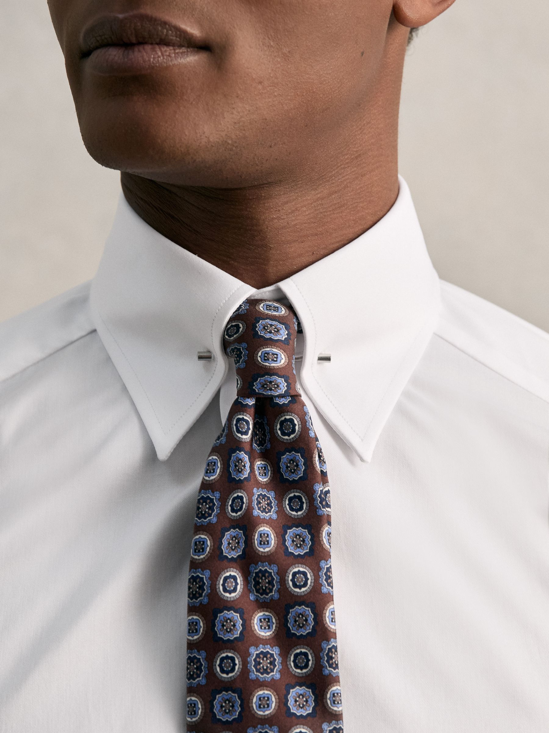 Slim Fit Cotton Pin Collar Shirt in White - Image 1 of 7