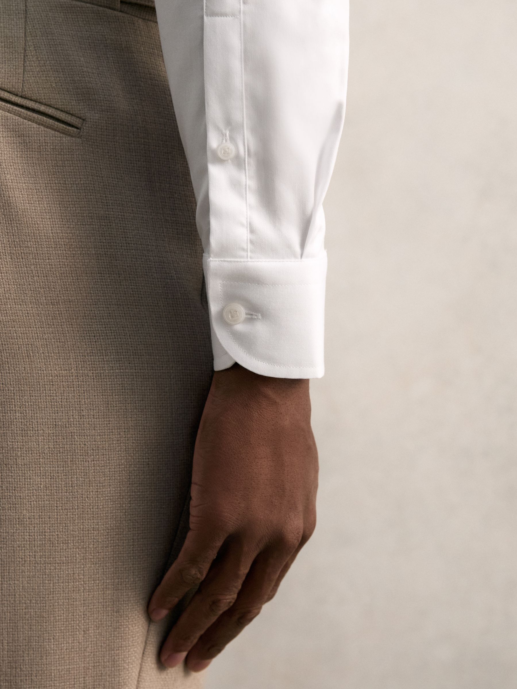 Slim Fit Cotton Pin Collar Shirt in White - Image 4 of 7