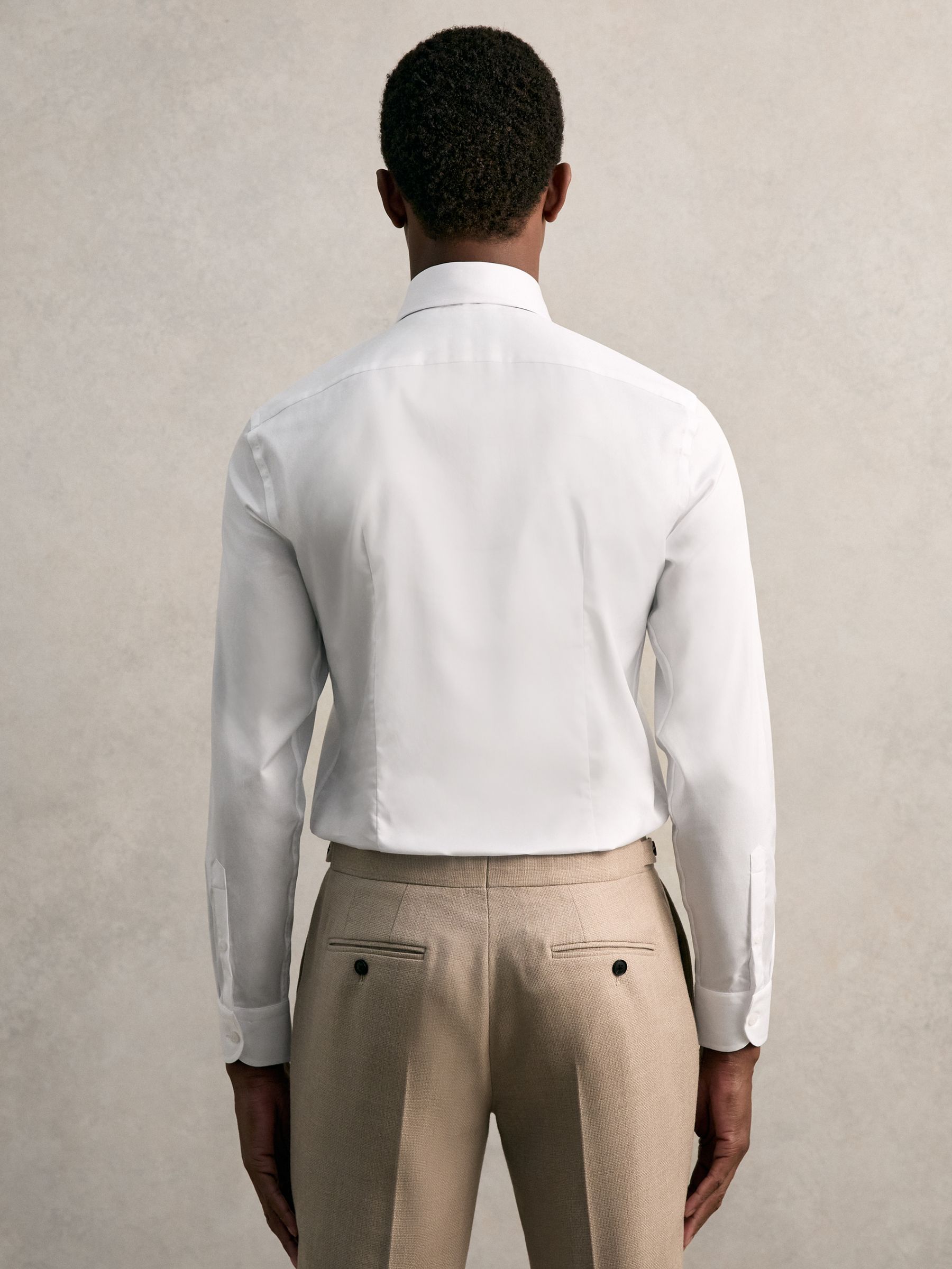 Slim Fit Cotton Pin Collar Shirt in White - Image 5 of 7