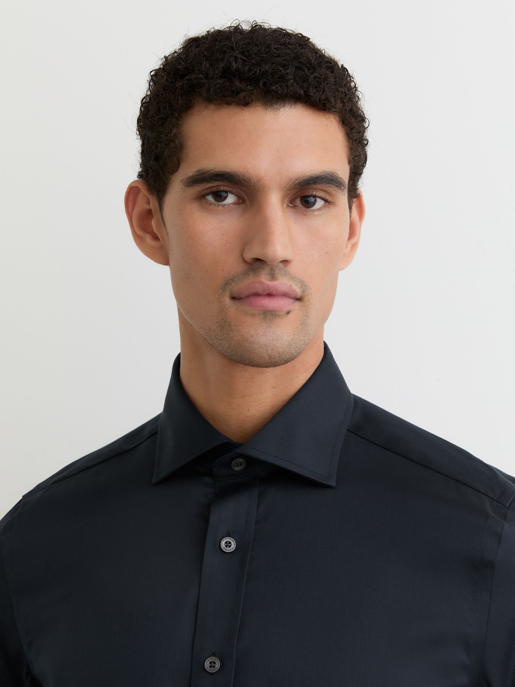 Slim Fit Cotton-Tencel Stretch Shirt in Blue - Image 1 of 8