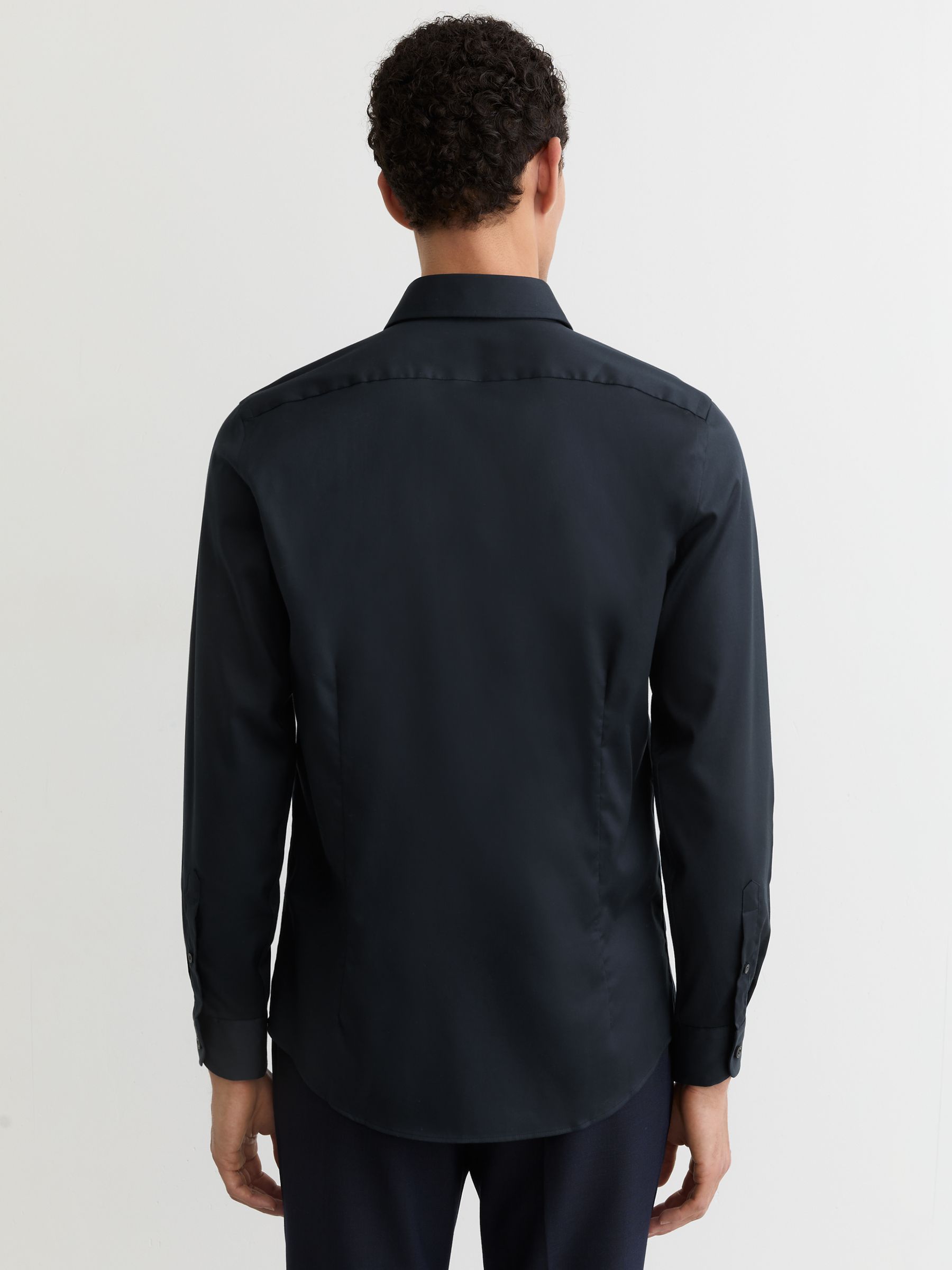 Slim Fit Cotton-Tencel Stretch Shirt in Blue - Image 7 of 8