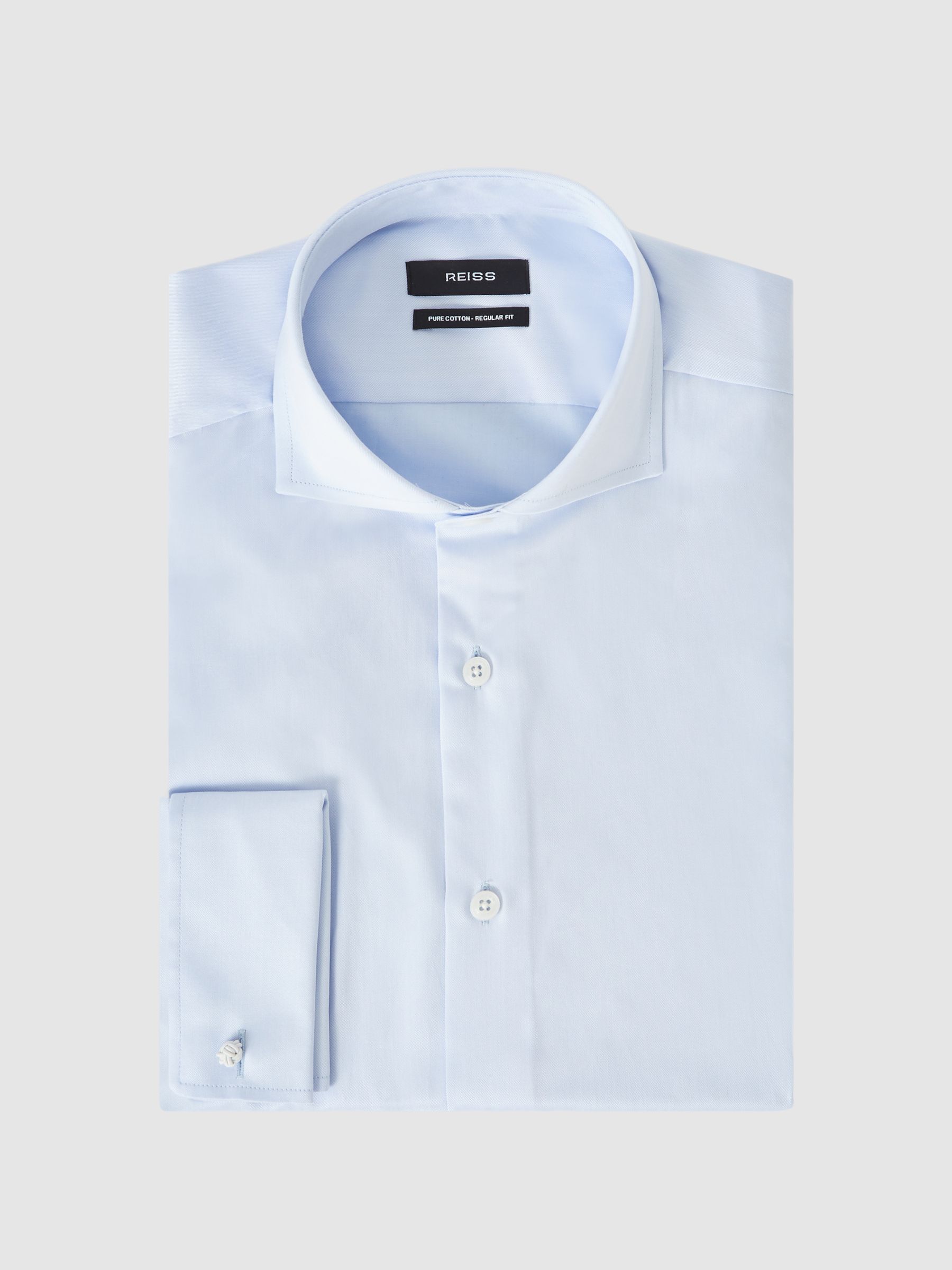 Regular Fit Cotton Double-Cuff Shirt in Soft Blue - Image 2 of 7