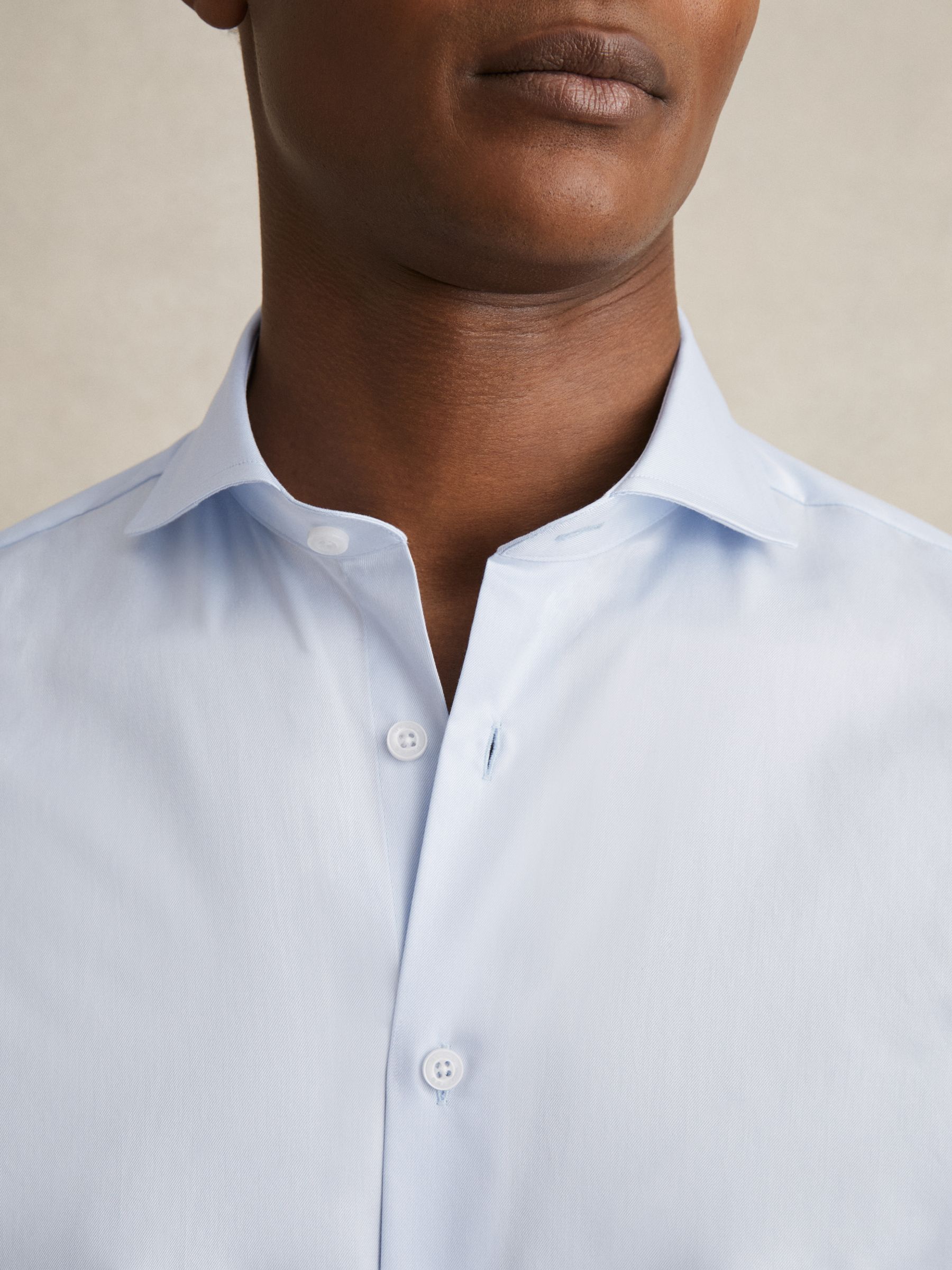 Regular Fit Cotton Double-Cuff Shirt in Soft Blue - Image 5 of 7