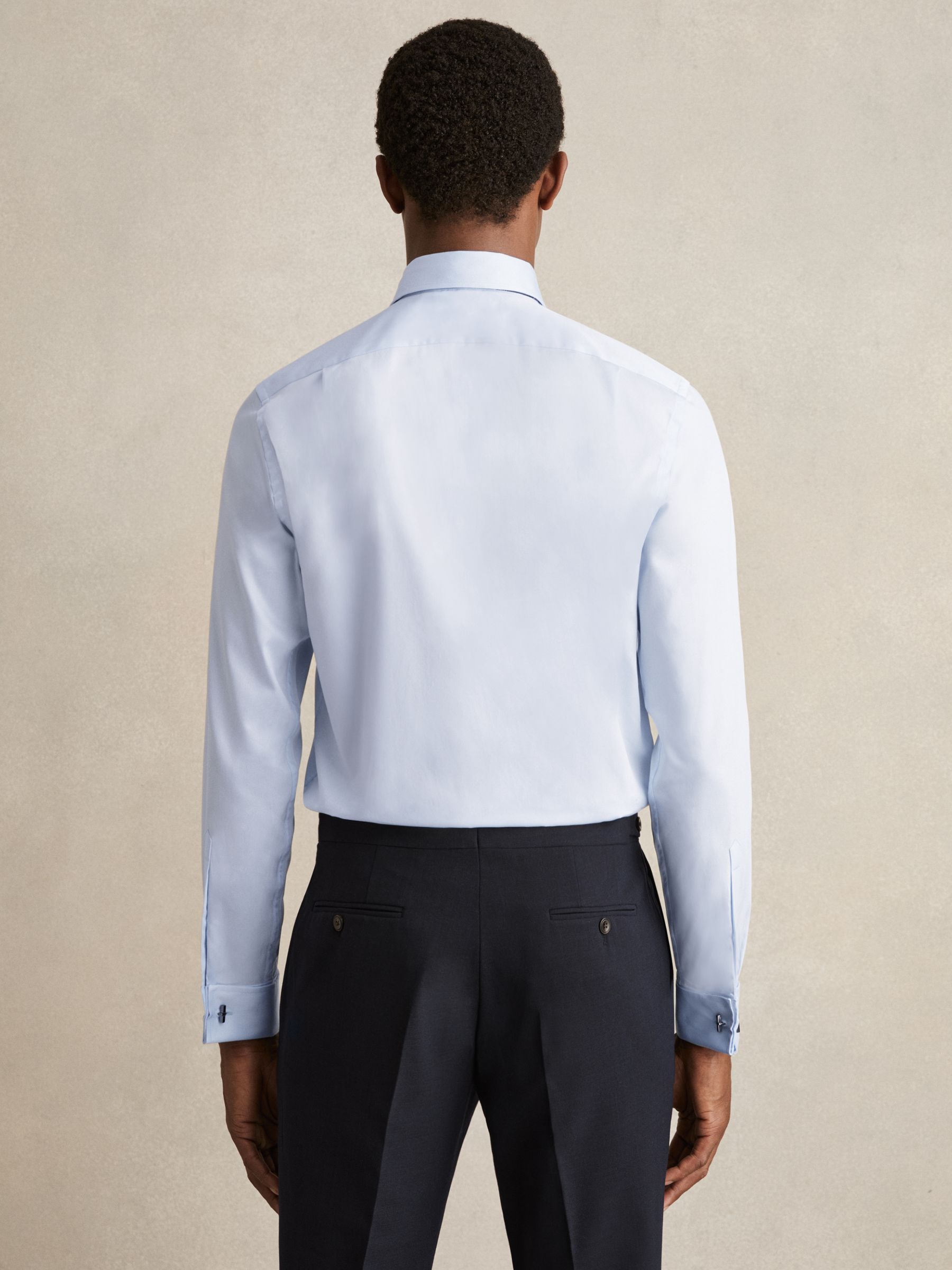 Regular Fit Cotton Double-Cuff Shirt in Soft Blue - Image 6 of 7
