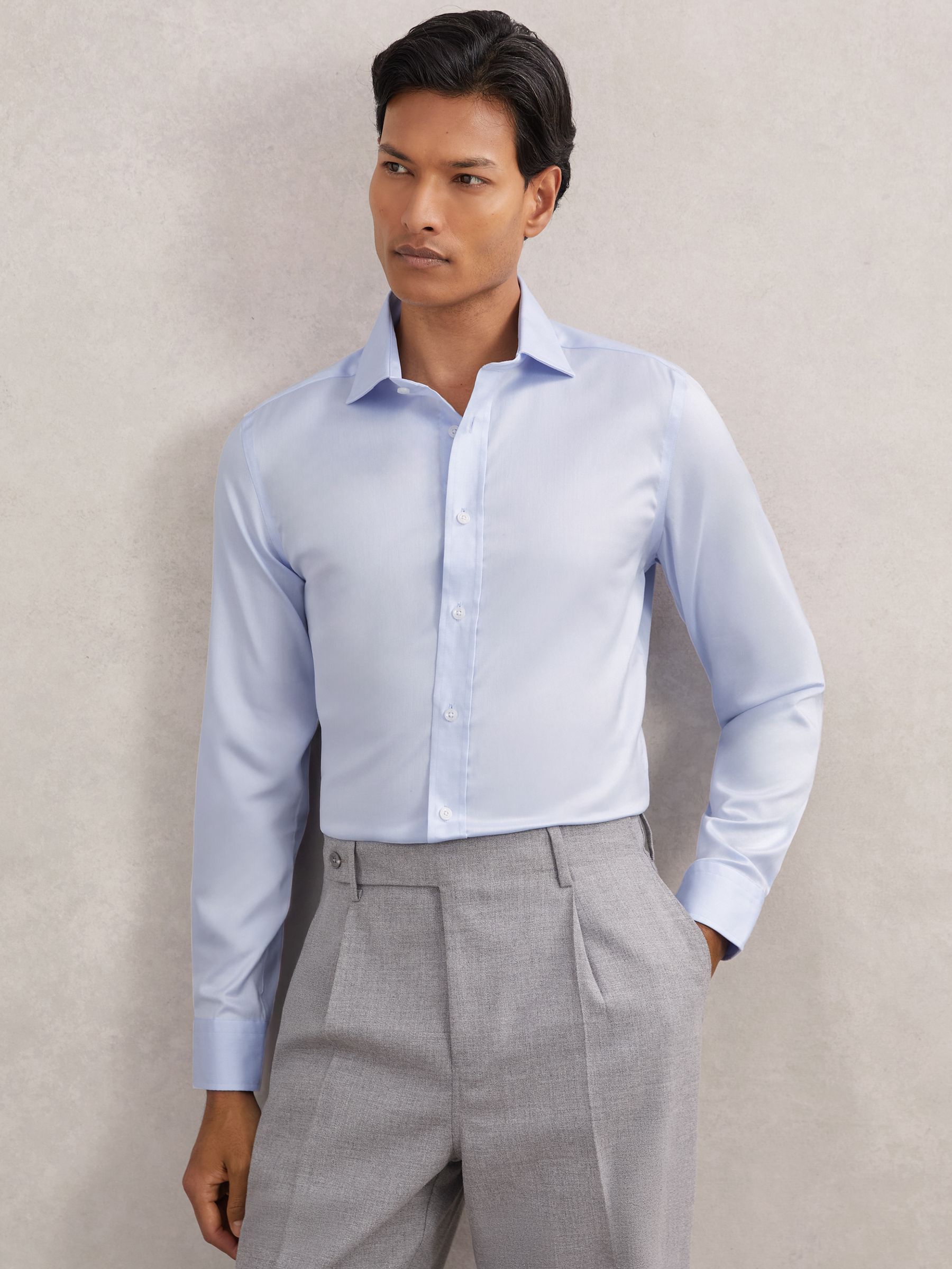 Slim Fit Cotton-Blend Stretch Shirt in Soft Blue - image 3