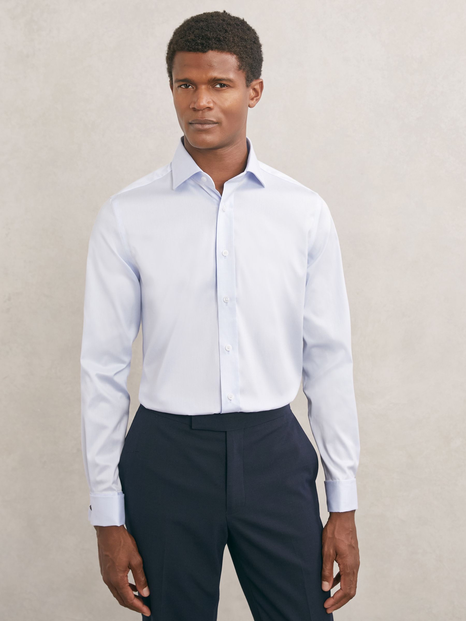 Regular Fit Stretch Double-Cuff Shirt Cotton-Blend in Soft Blue - Image 1 of 7