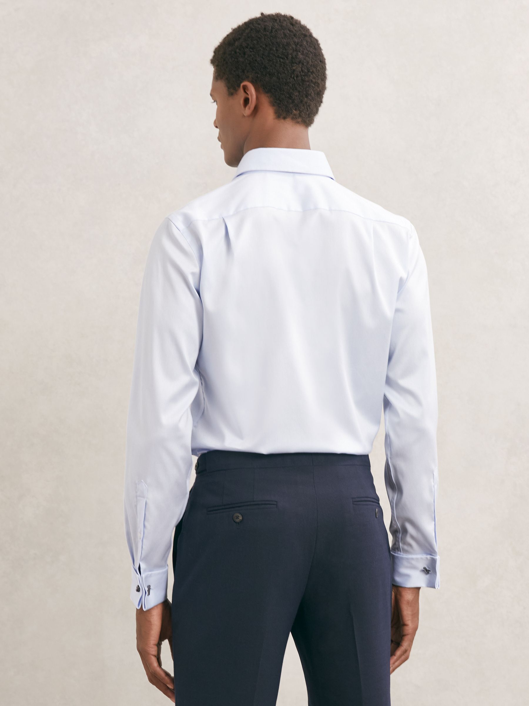 Regular Fit Stretch Double-Cuff Shirt Cotton-Blend in Soft Blue - Image 6 of 7