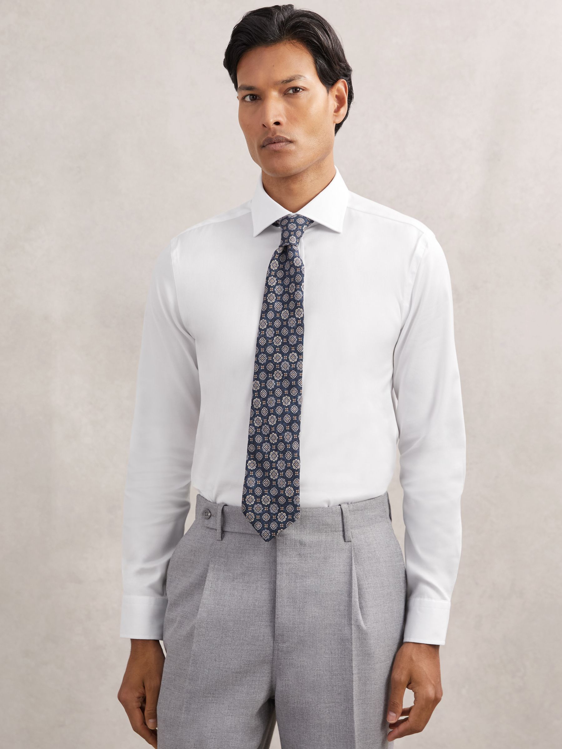 Slim Fit Cotton-Tencel Stretch Shirt in White - Image 1 of 8