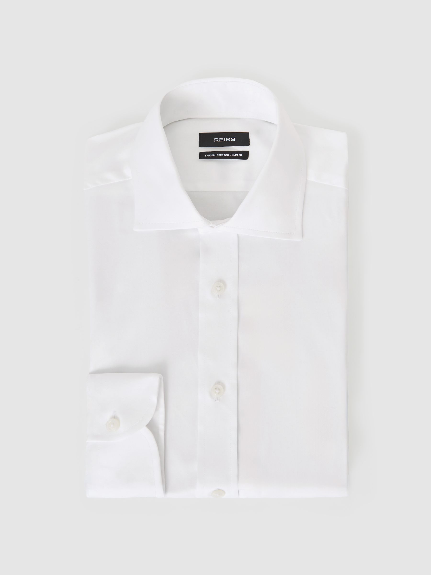 Slim Fit Cotton-Tencel Stretch Shirt in White - Image 2 of 8