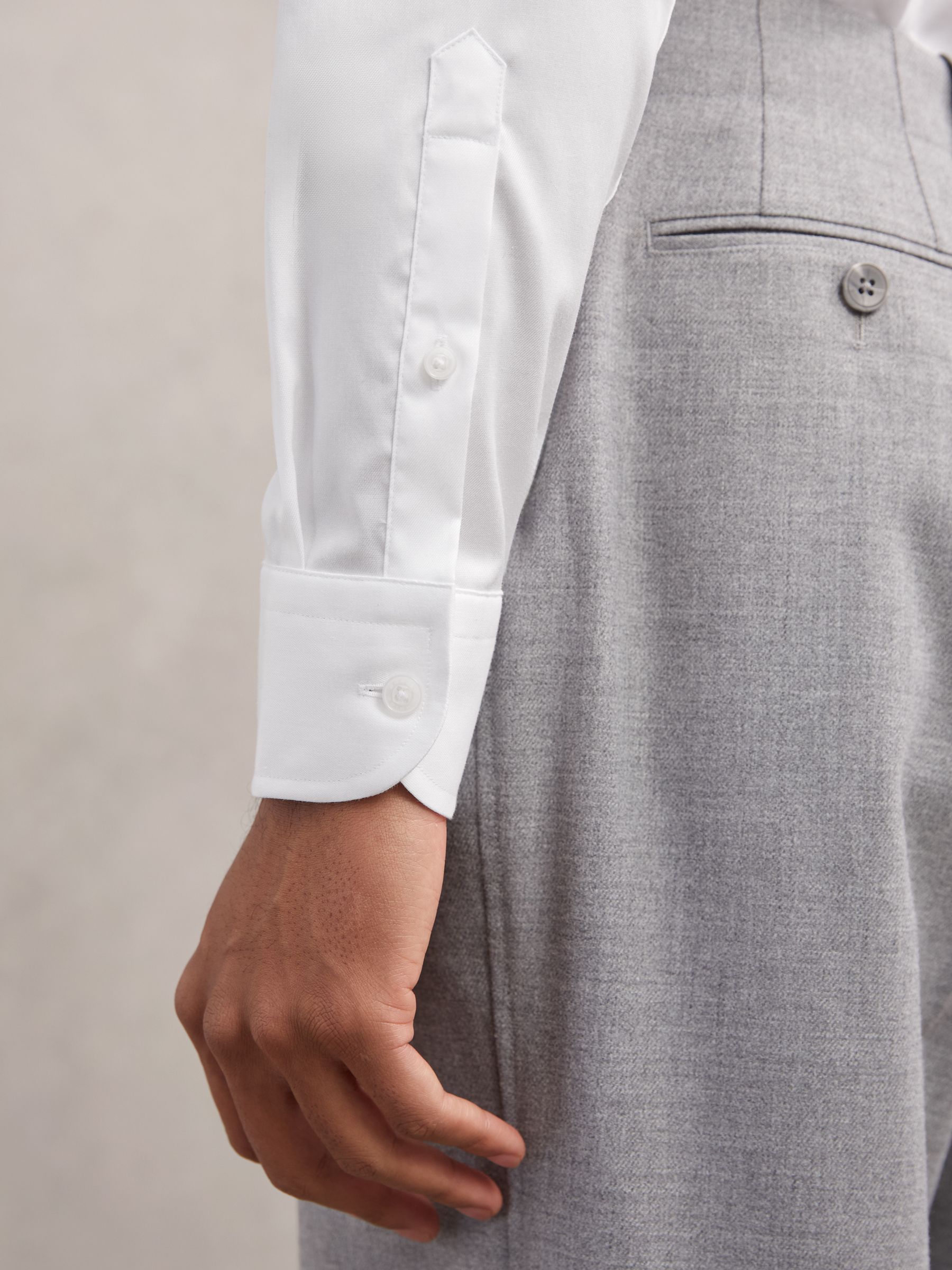 Slim Fit Cotton-Tencel Stretch Shirt in White - Image 5 of 8