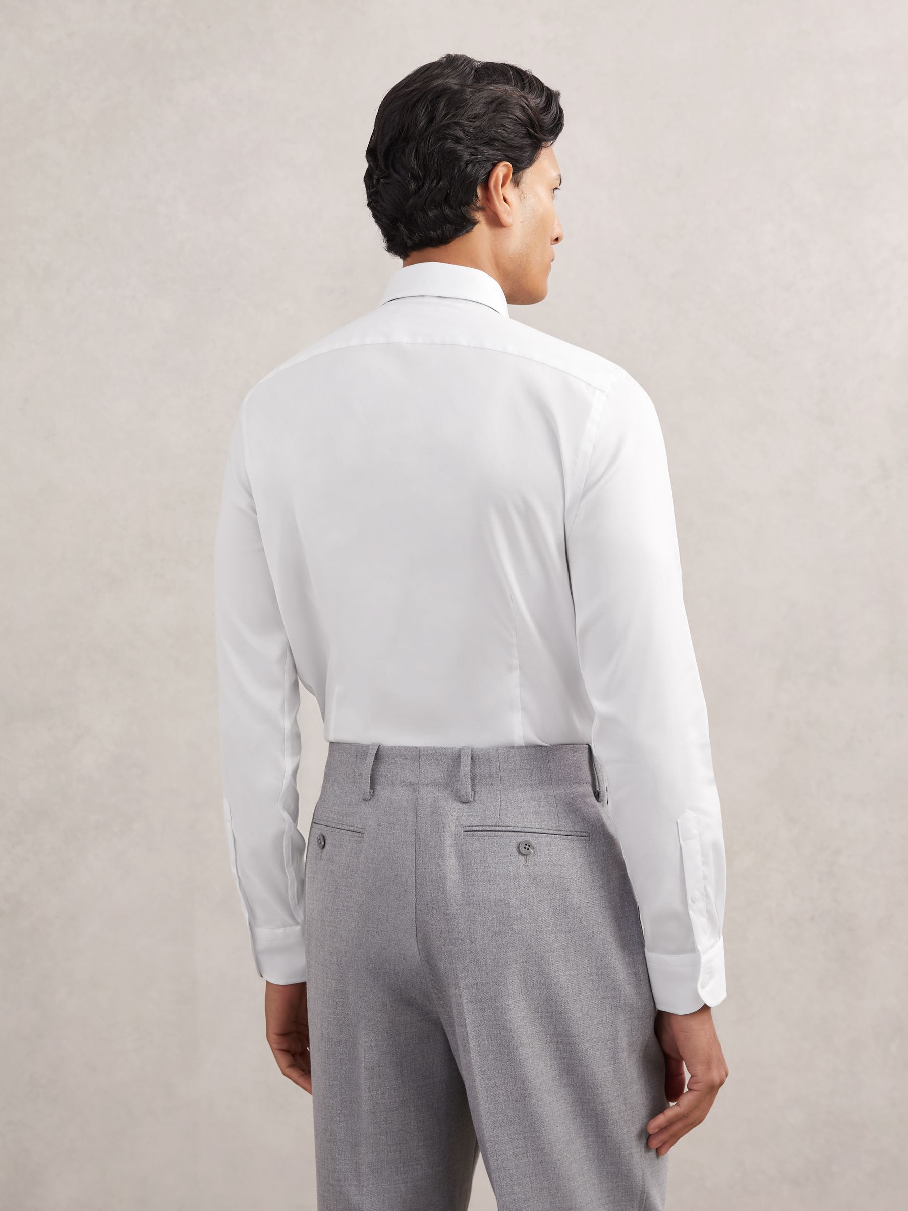Slim Fit Cotton-Tencel Stretch Shirt in White - Image 6 of 8