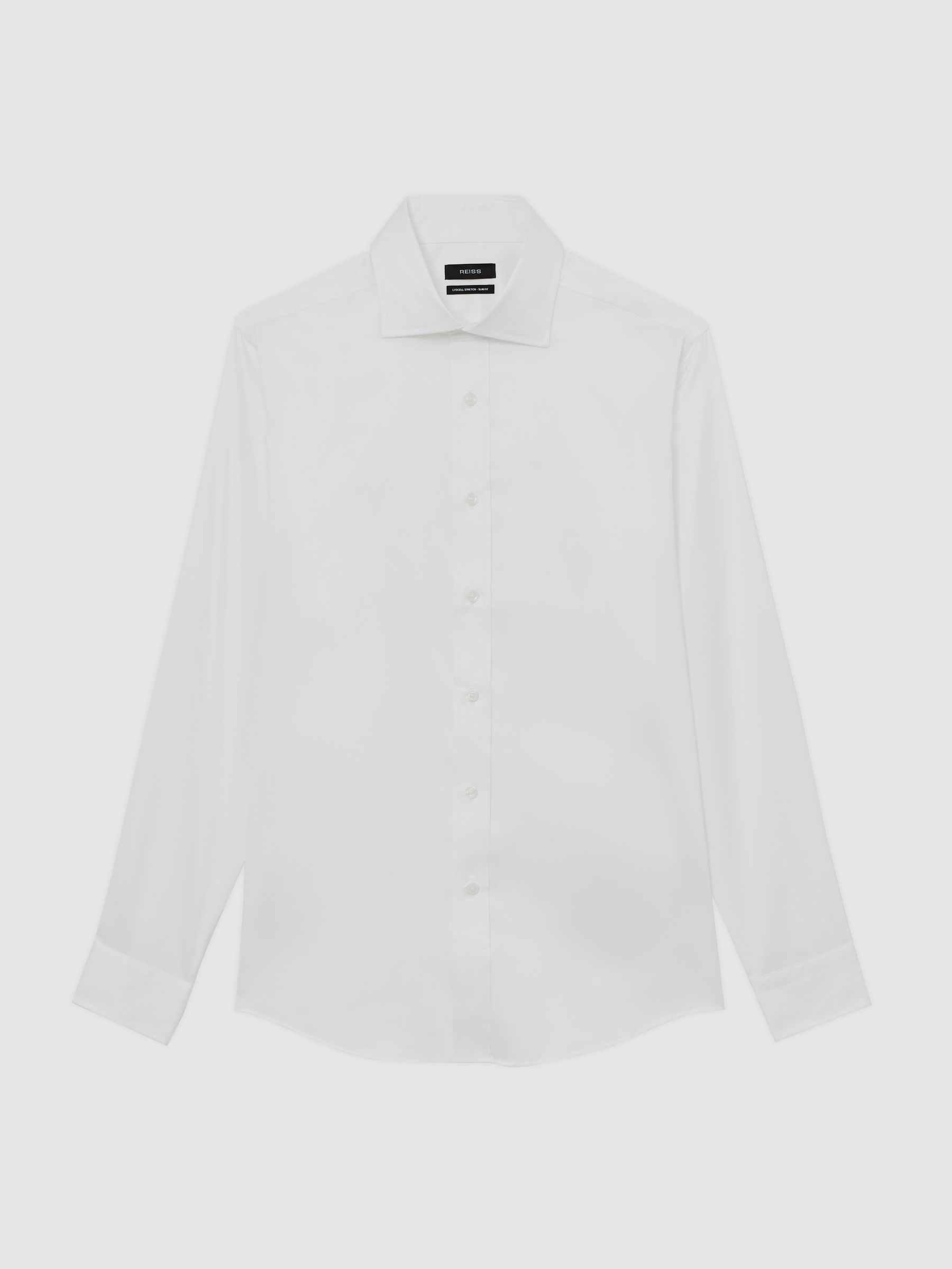 Slim Fit Cotton-Tencel Stretch Shirt in White - Image 8 of 8