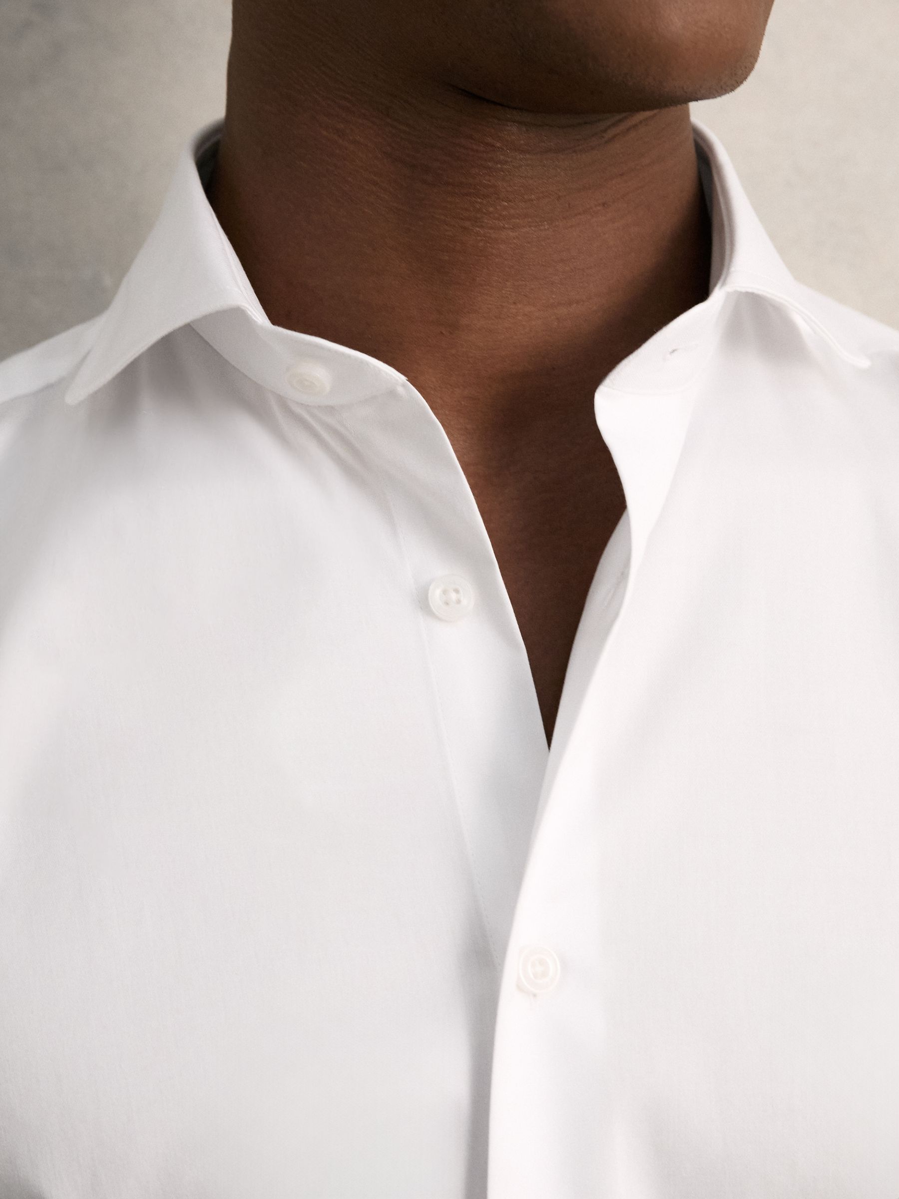 Slim Fit Cotton Double-Cuff Shirt in White - Image 3 of 9
