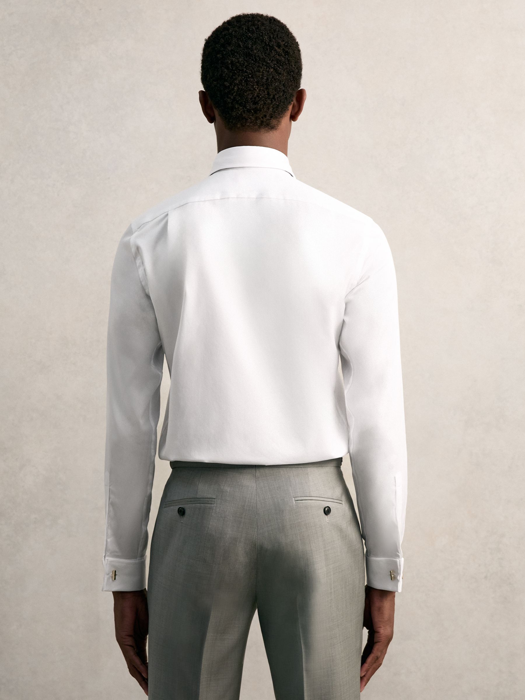 Slim Fit Cotton Double-Cuff Shirt in White - Image 6 of 9