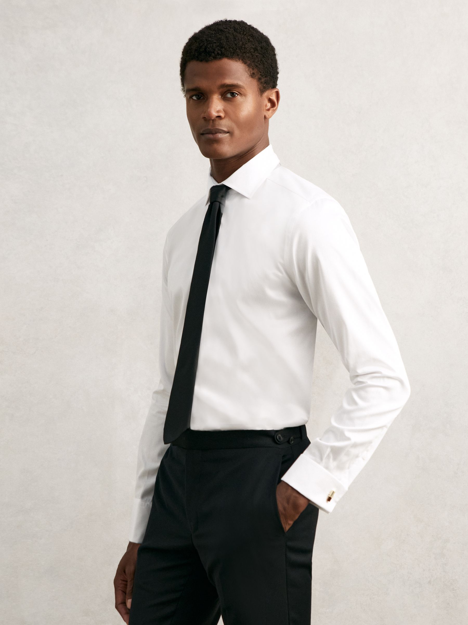 Regular Fit Regular-Fit Cotton-Satin Stripe Shirt in White - image 3