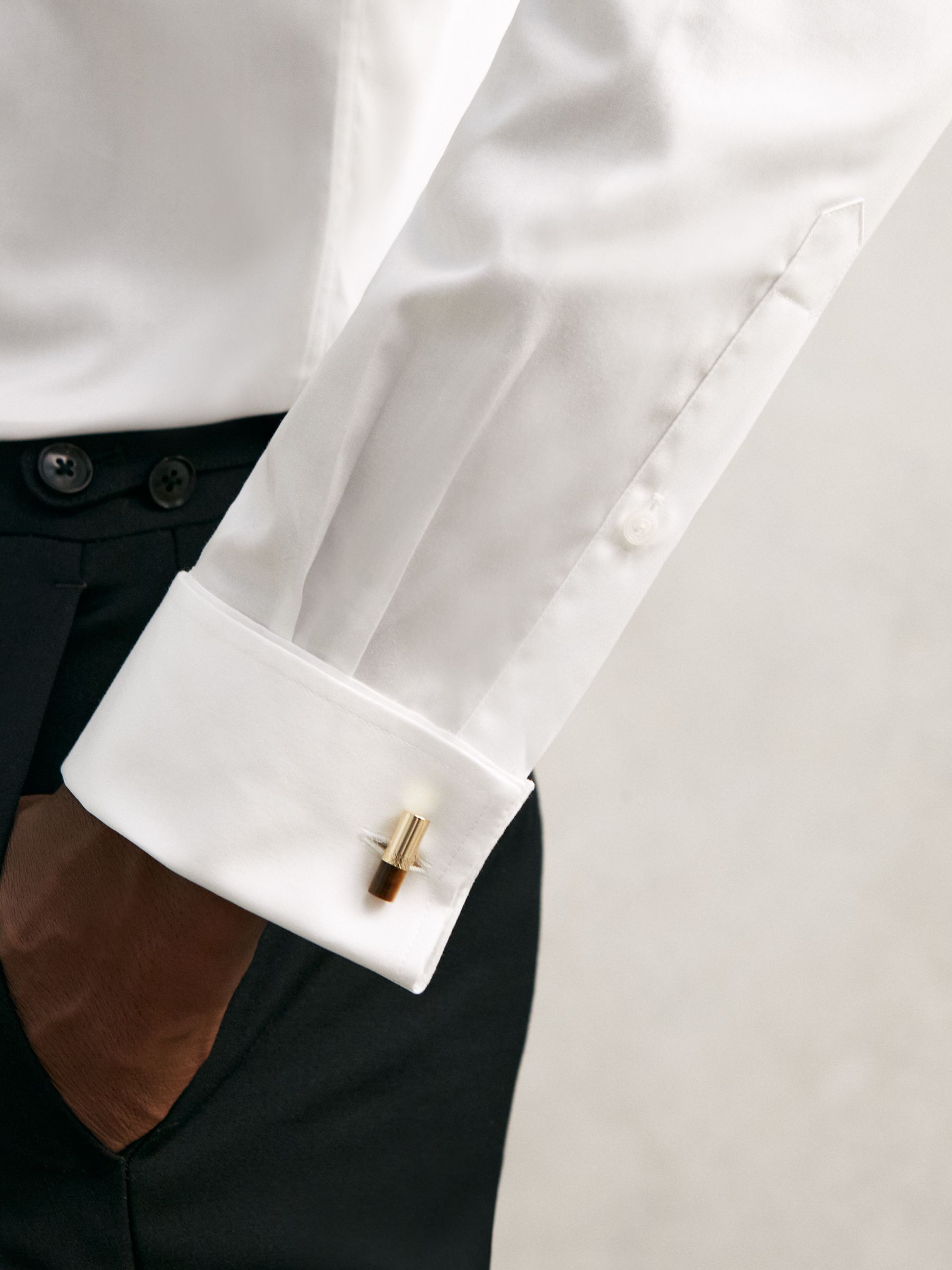 Regular Fit Regular-Fit Cotton-Satin Stripe Shirt in White - image 5