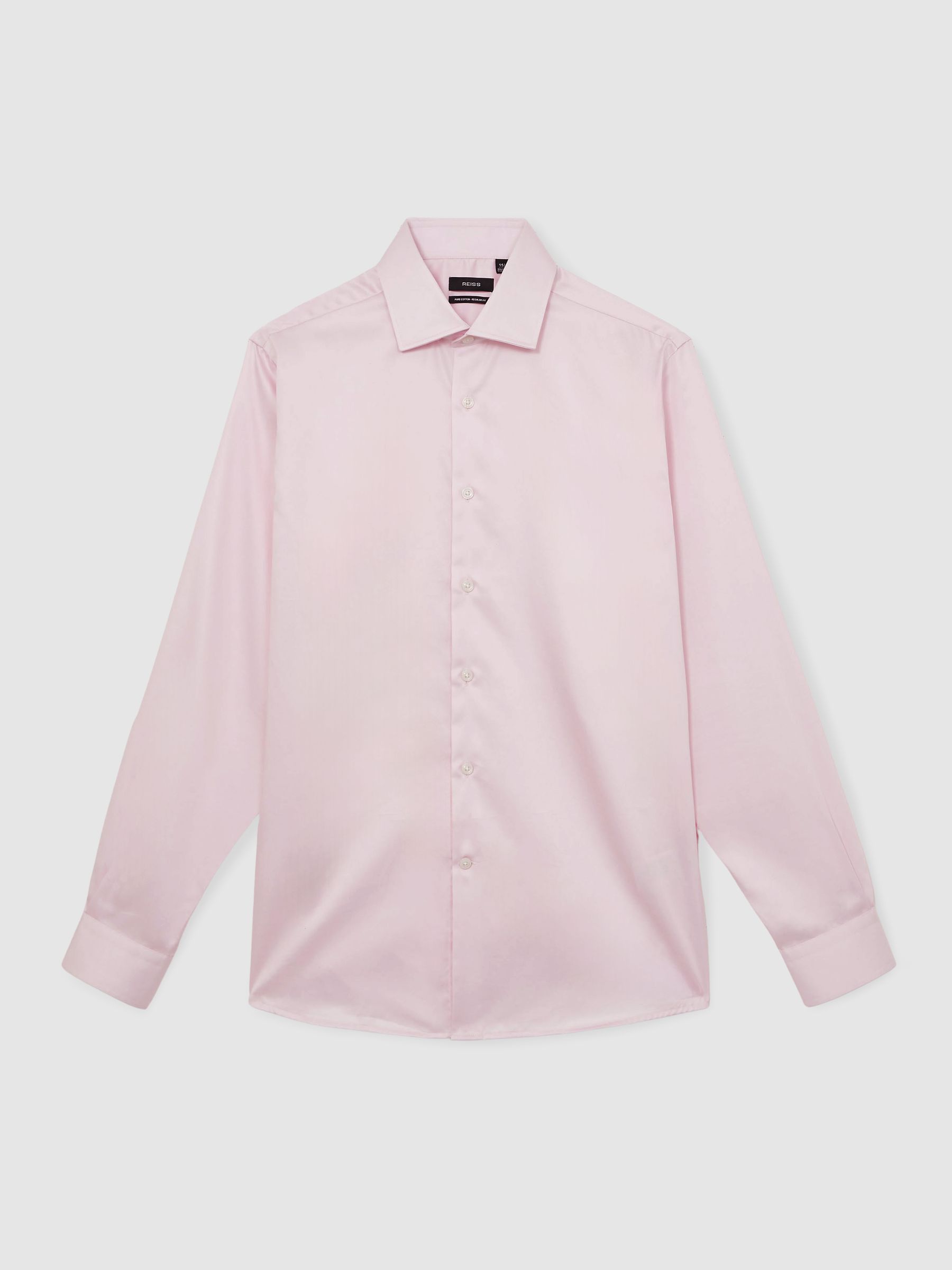 Regular Fit Cotton-Satin Cutaway-Collar Shirt in Pink - Image 2 of 9