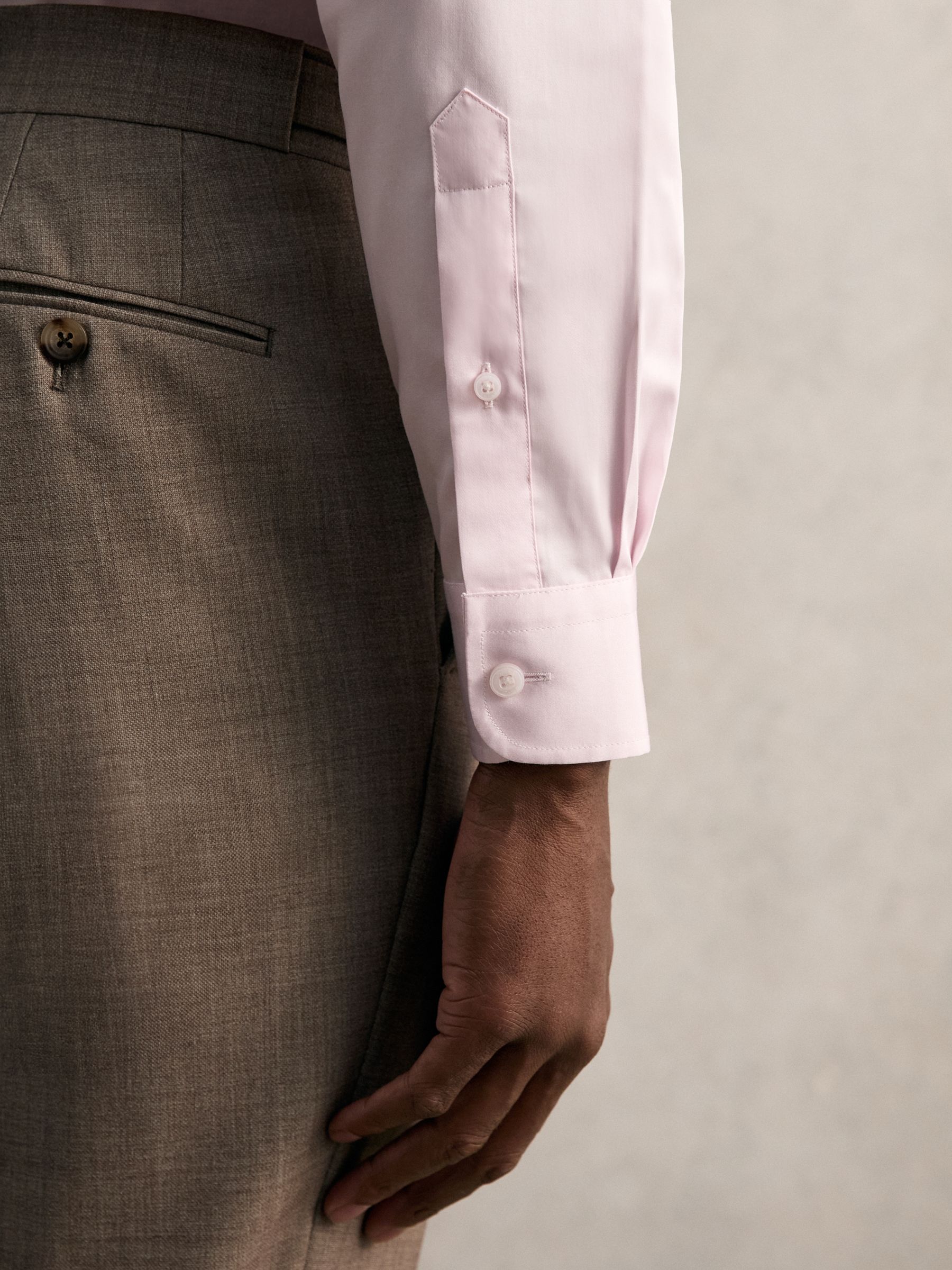 Regular Fit Cotton-Satin Cutaway-Collar Shirt in Pink - Image 6 of 9
