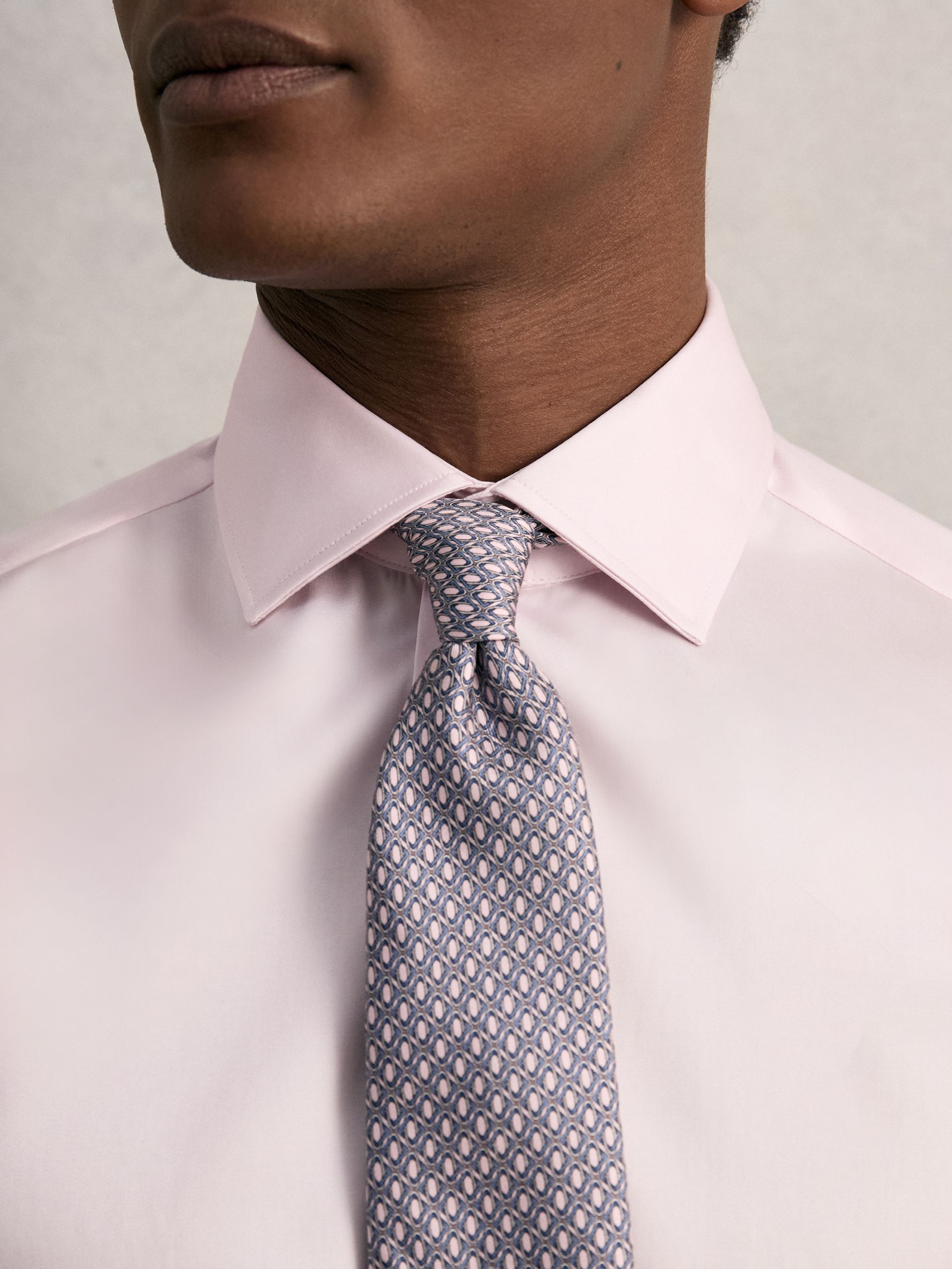 Regular Fit Cotton-Satin Cutaway-Collar Shirt in Pink - Image 7 of 9
