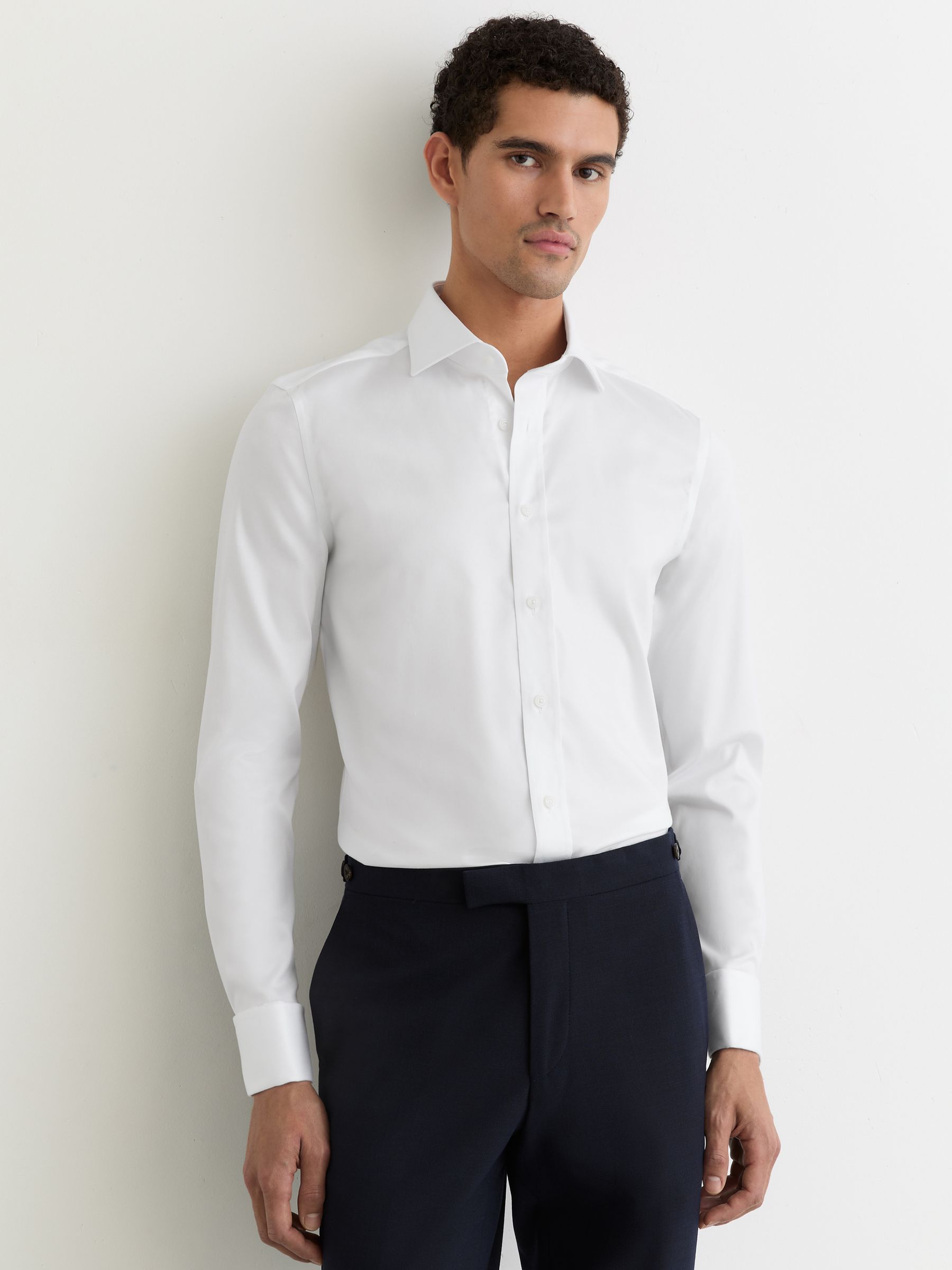 Slim Fit Stretch Double-Cuff Shirt Cotton-Blend in White - Image 1 of 8