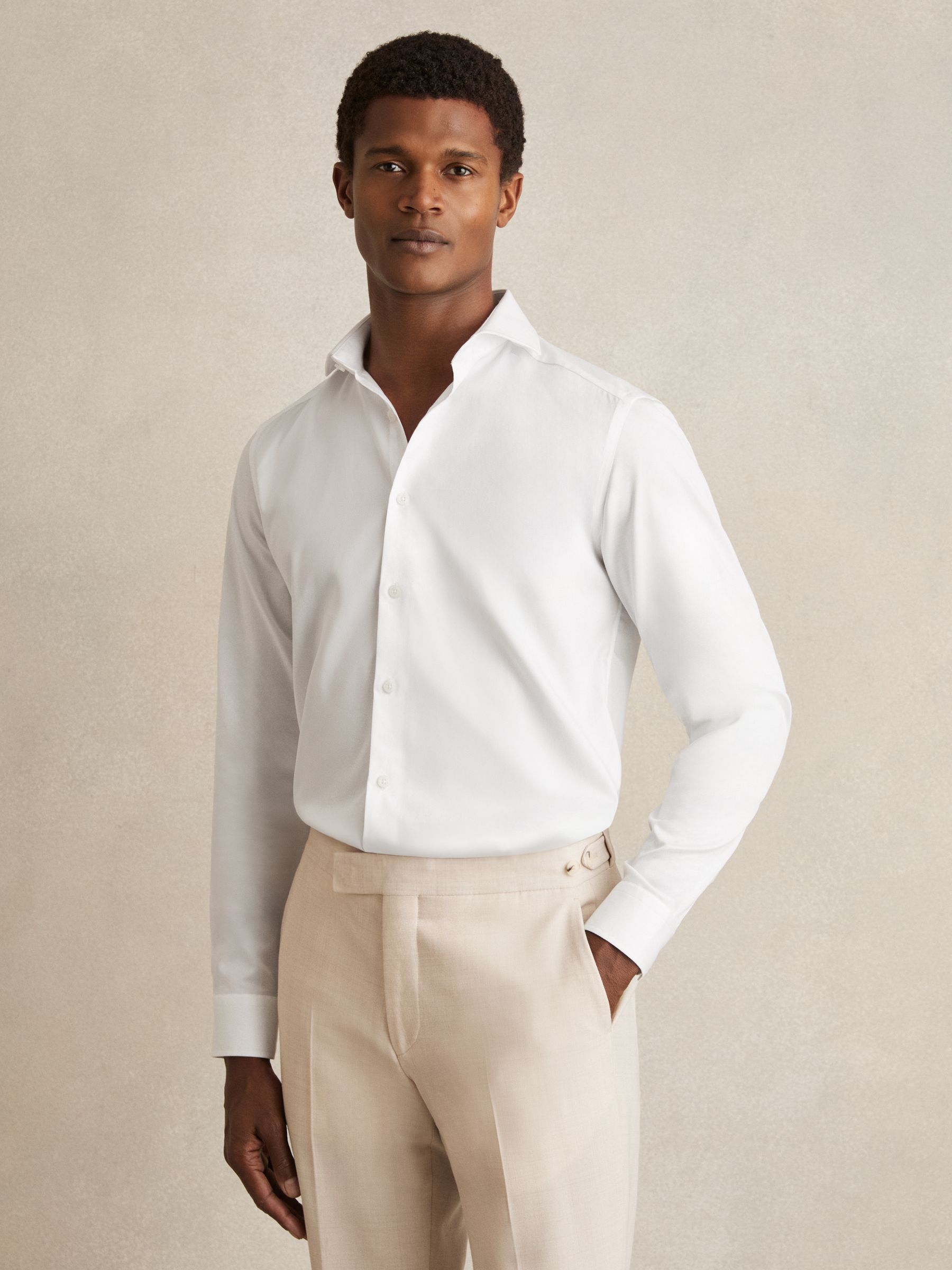 Slim Fit Cotton-Twill Two-Fold Shirt Slim-Fit in White - Image 4 of 8