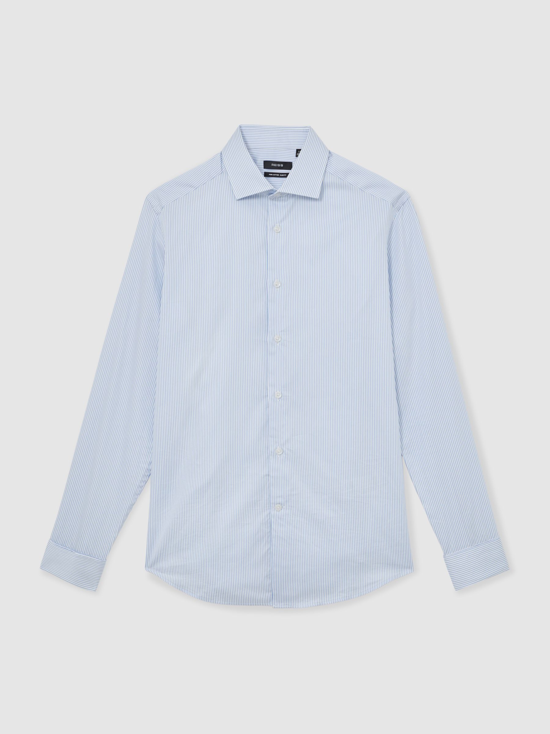 Slim Fit Regular-Fit Cotton-Satin Stripe Shirt in Blue Stripe