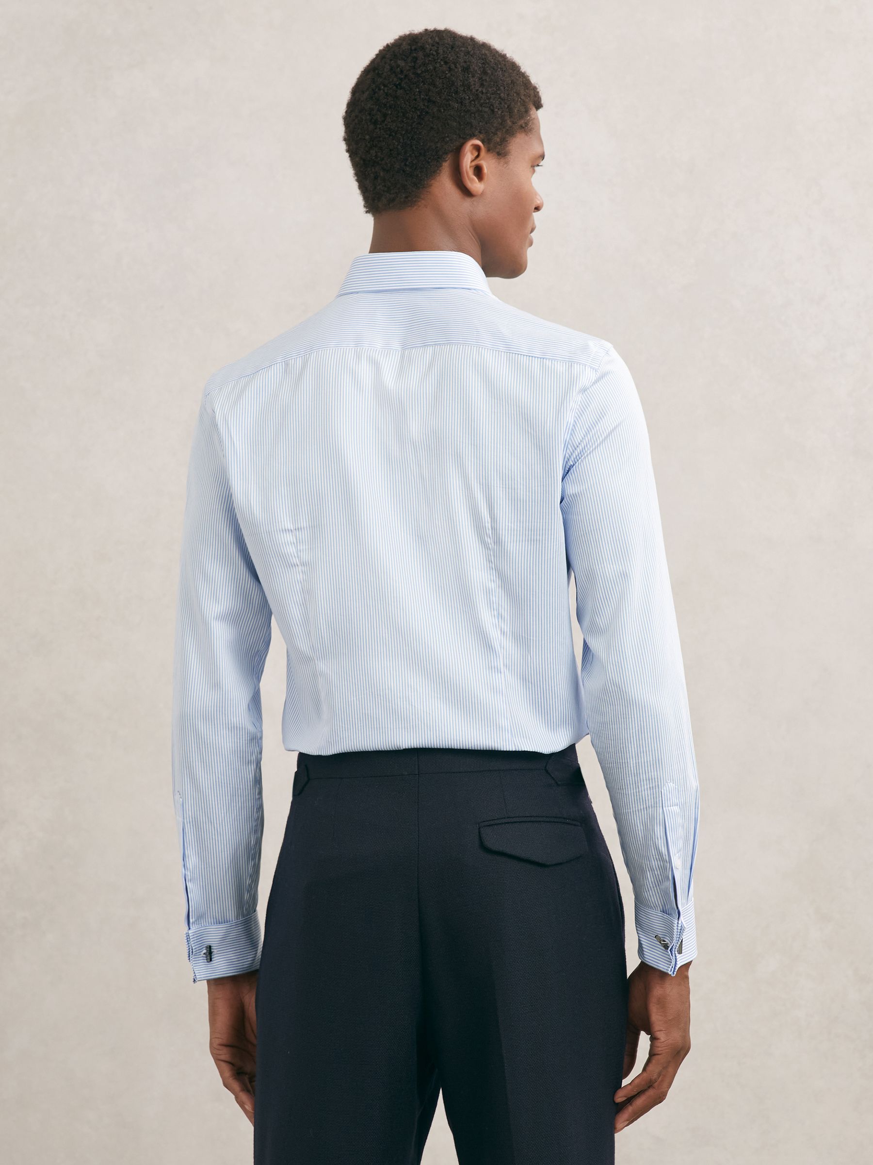 Slim Fit Regular-Fit Cotton-Satin Stripe Shirt in Blue Stripe - Image 5 of 6