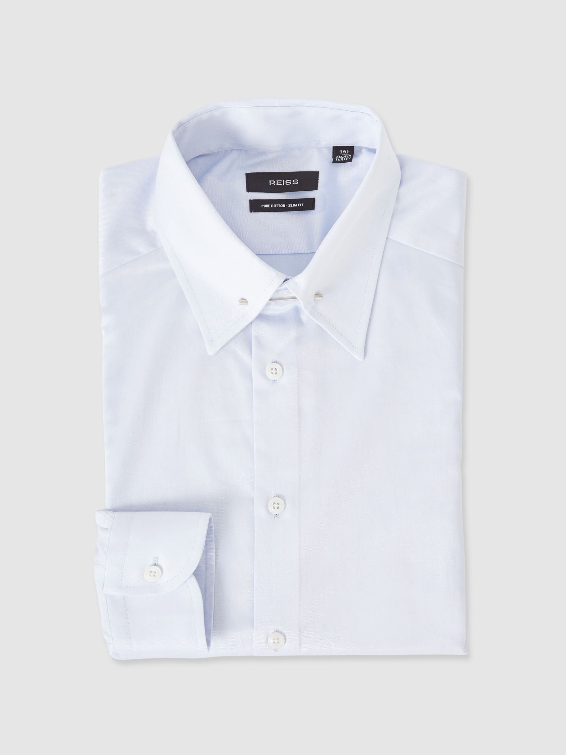 Slim Fit Cotton Pin Collar Shirt in Soft Blue - Image 2 of 7