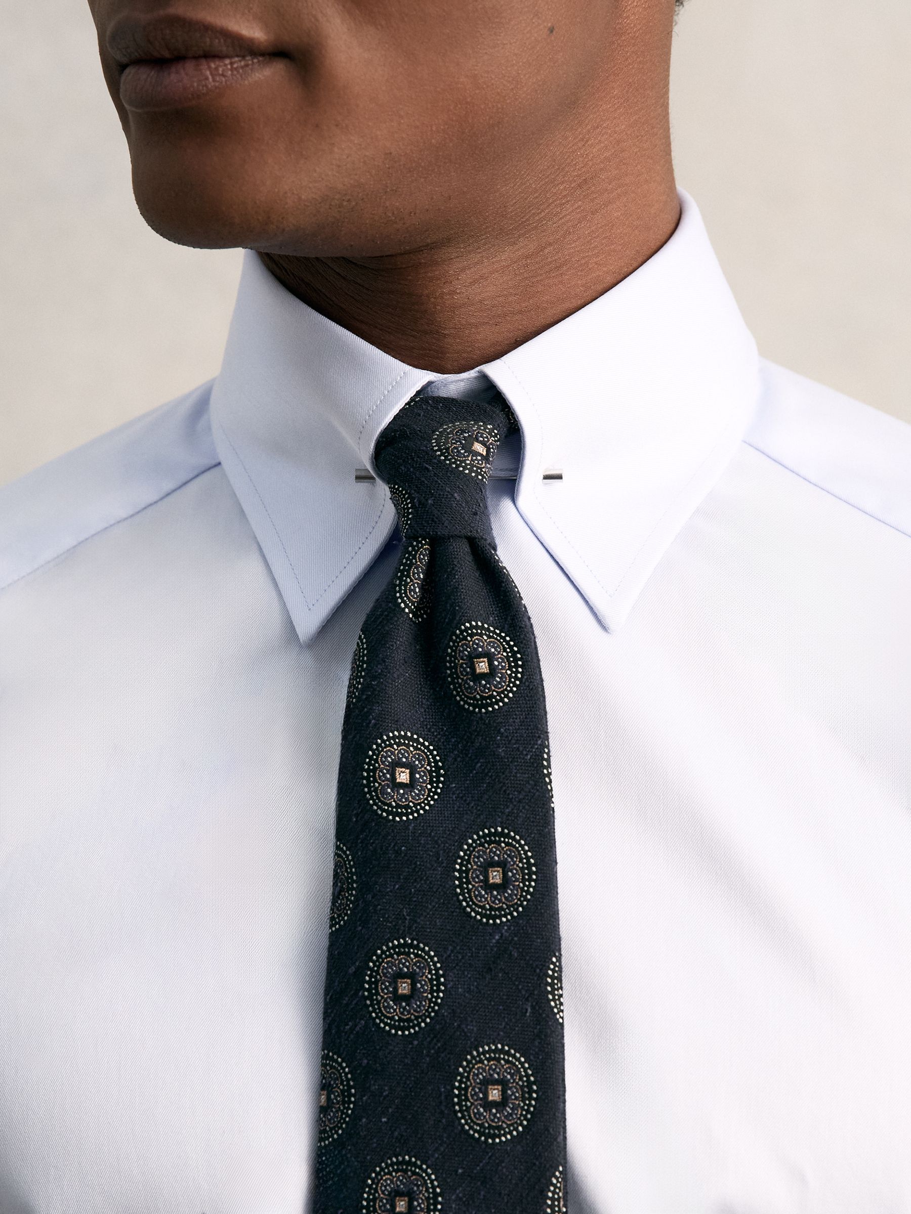 Slim Fit Cotton Pin Collar Shirt in Soft Blue - Image 3 of 7