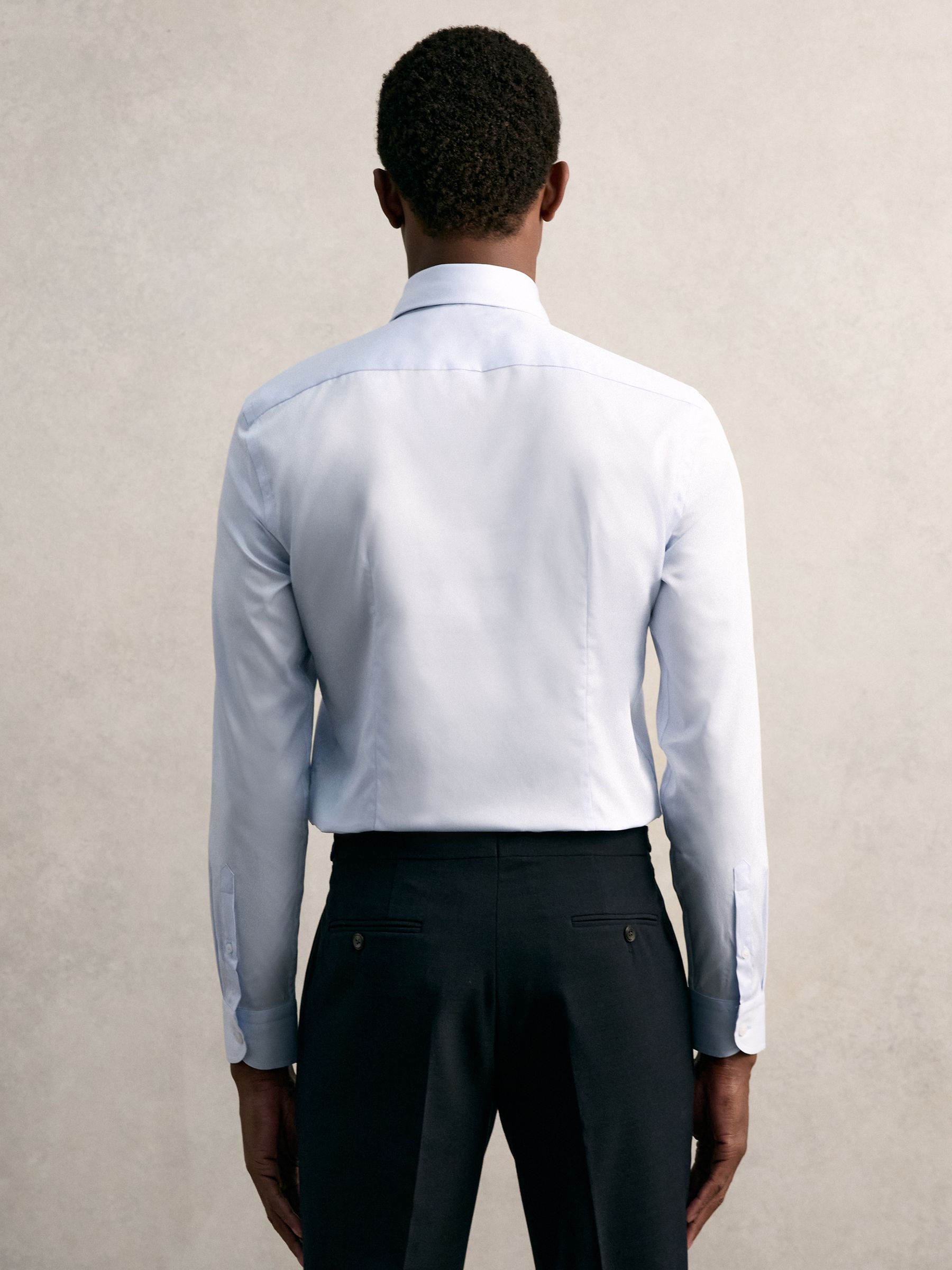 Slim Fit Cotton Pin Collar Shirt in Soft Blue - Image 4 of 7